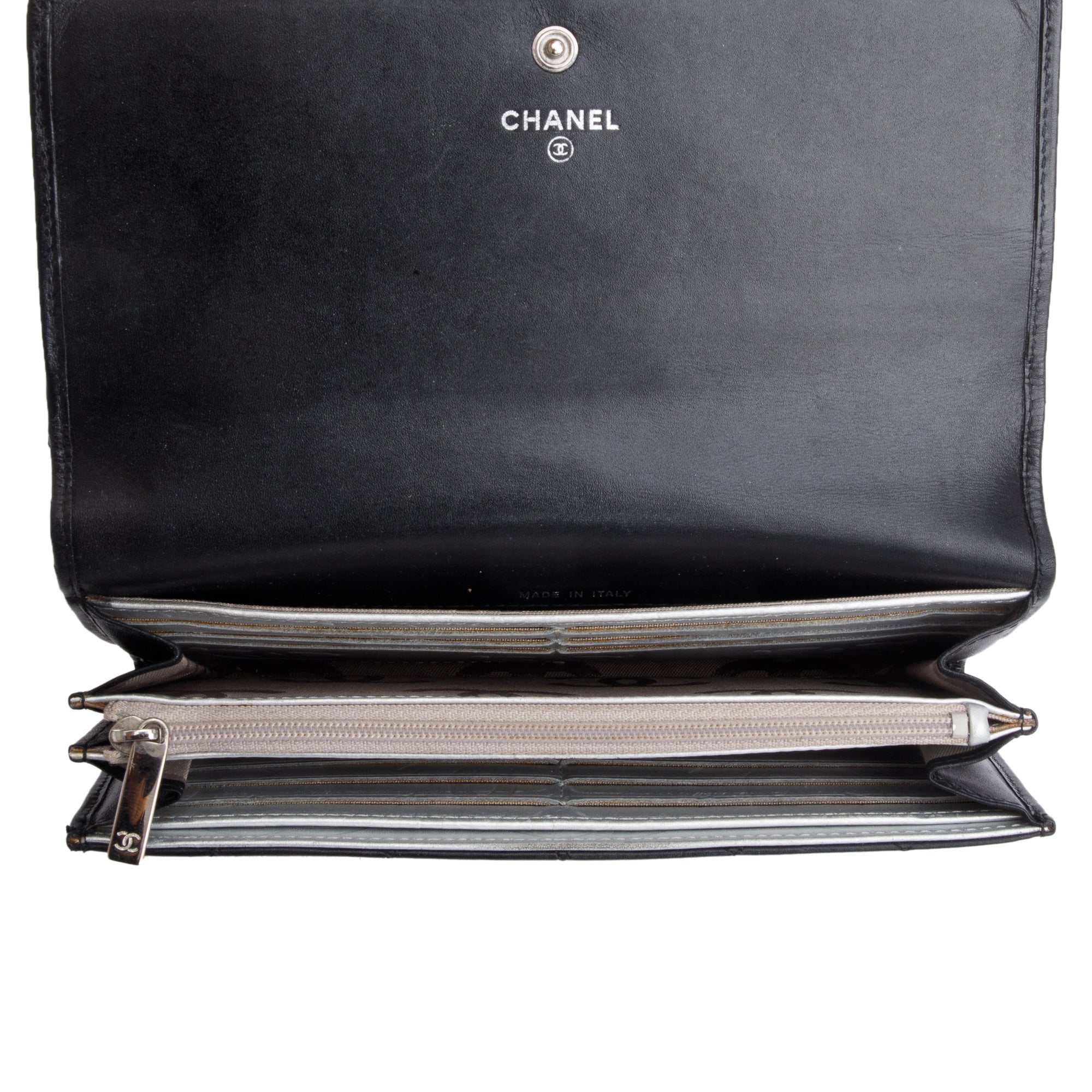 Chanel Black/Silver Calfskin Leather Ligne Cambon Continental Flap Wallet