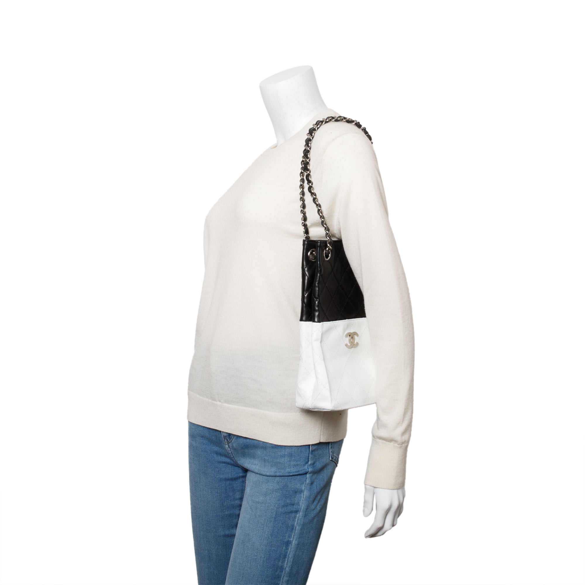 Chanel Black/White Quilted Calfskin Leather Bicolor Vertical Tote w/ Box