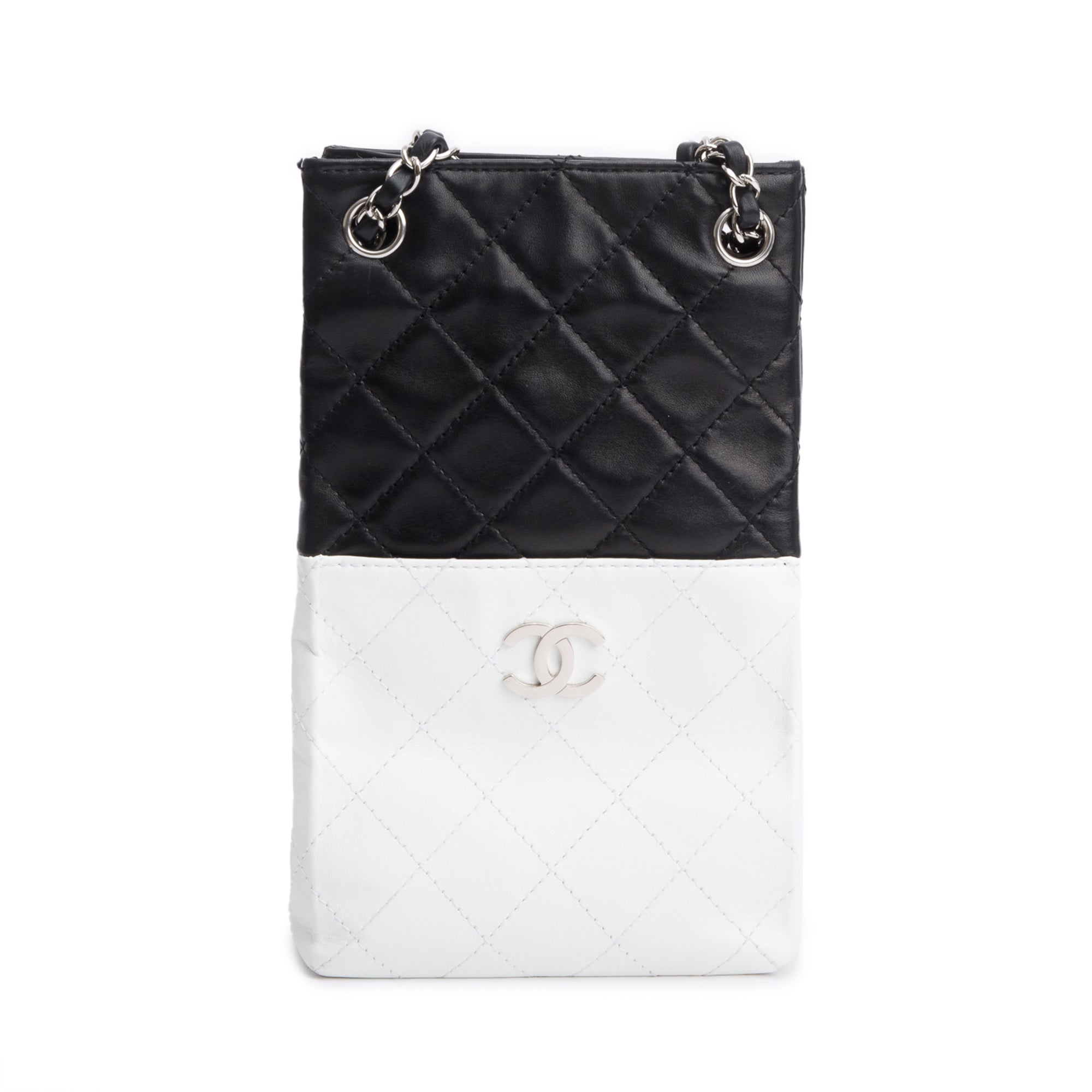 Chanel Black/White Quilted Calfskin Leather Bicolor Vertical Tote w/ Box