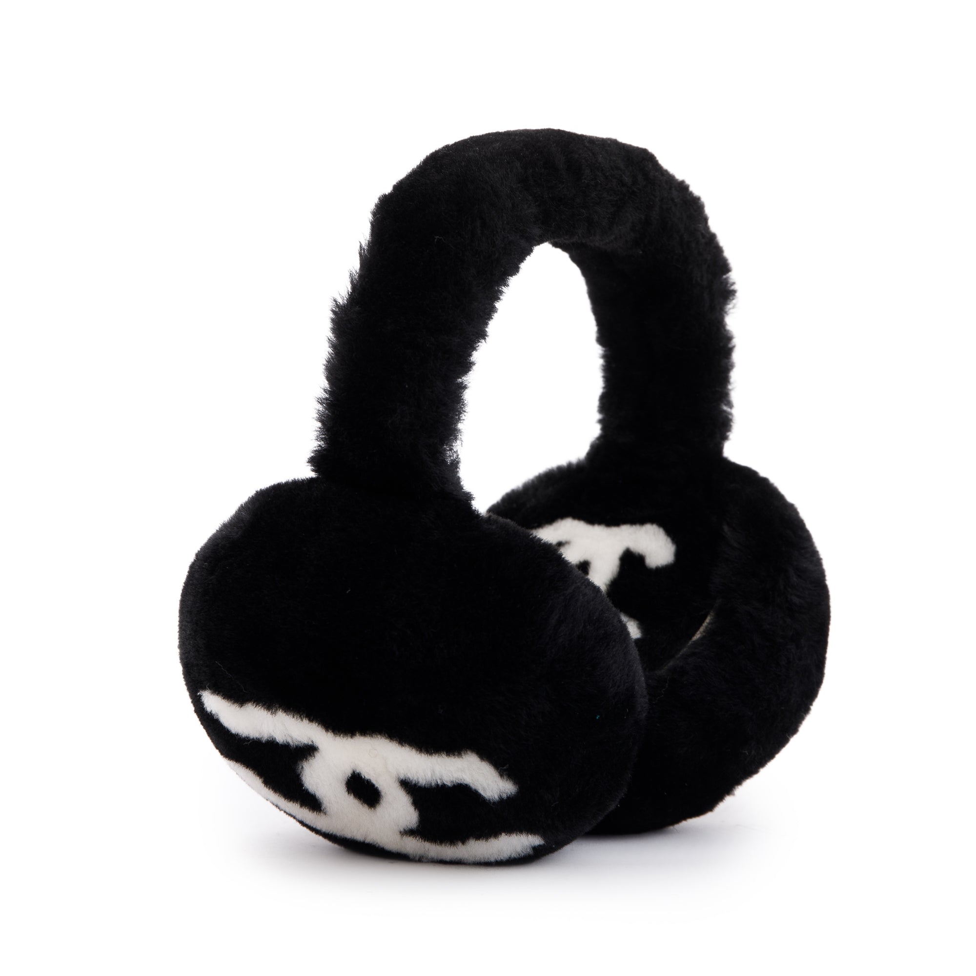 Chanel Black/White Shearling CC Earmuffs