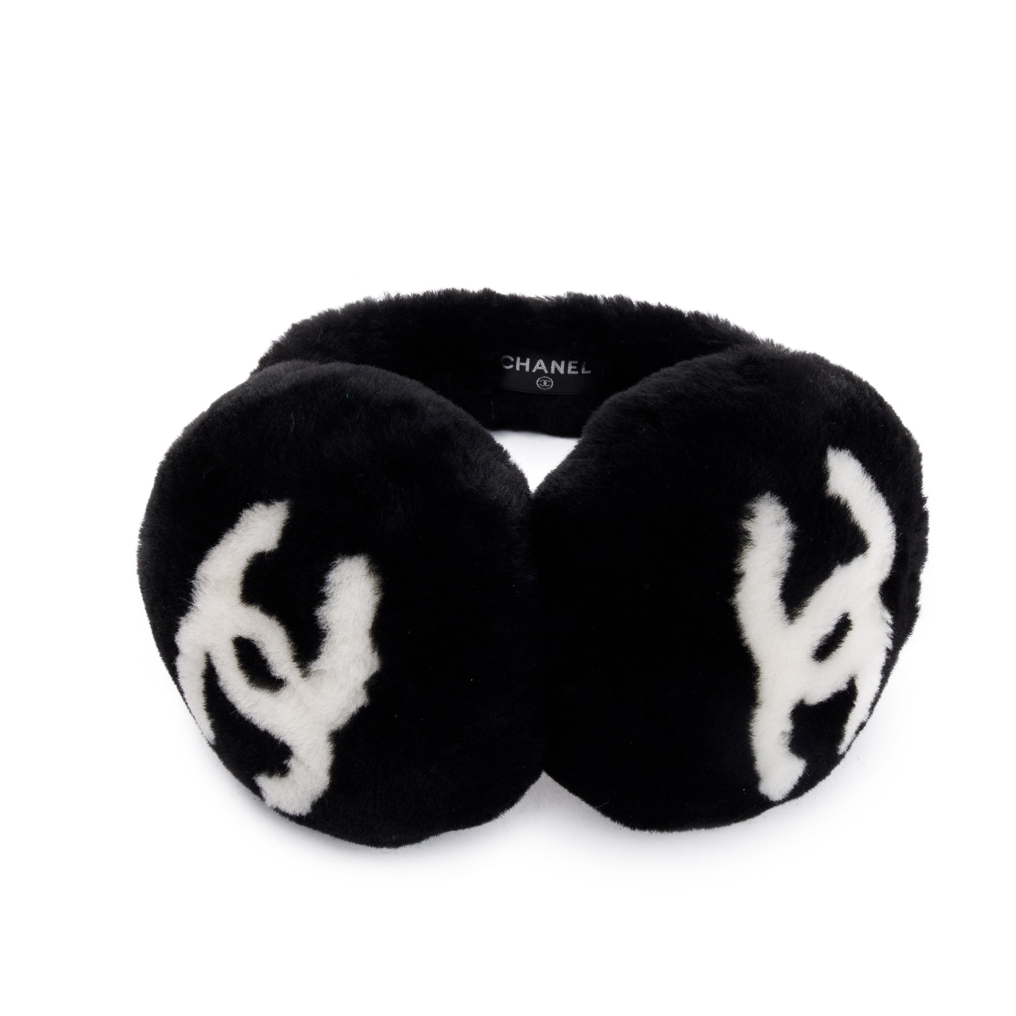 Chanel Black/White Shearling CC Earmuffs