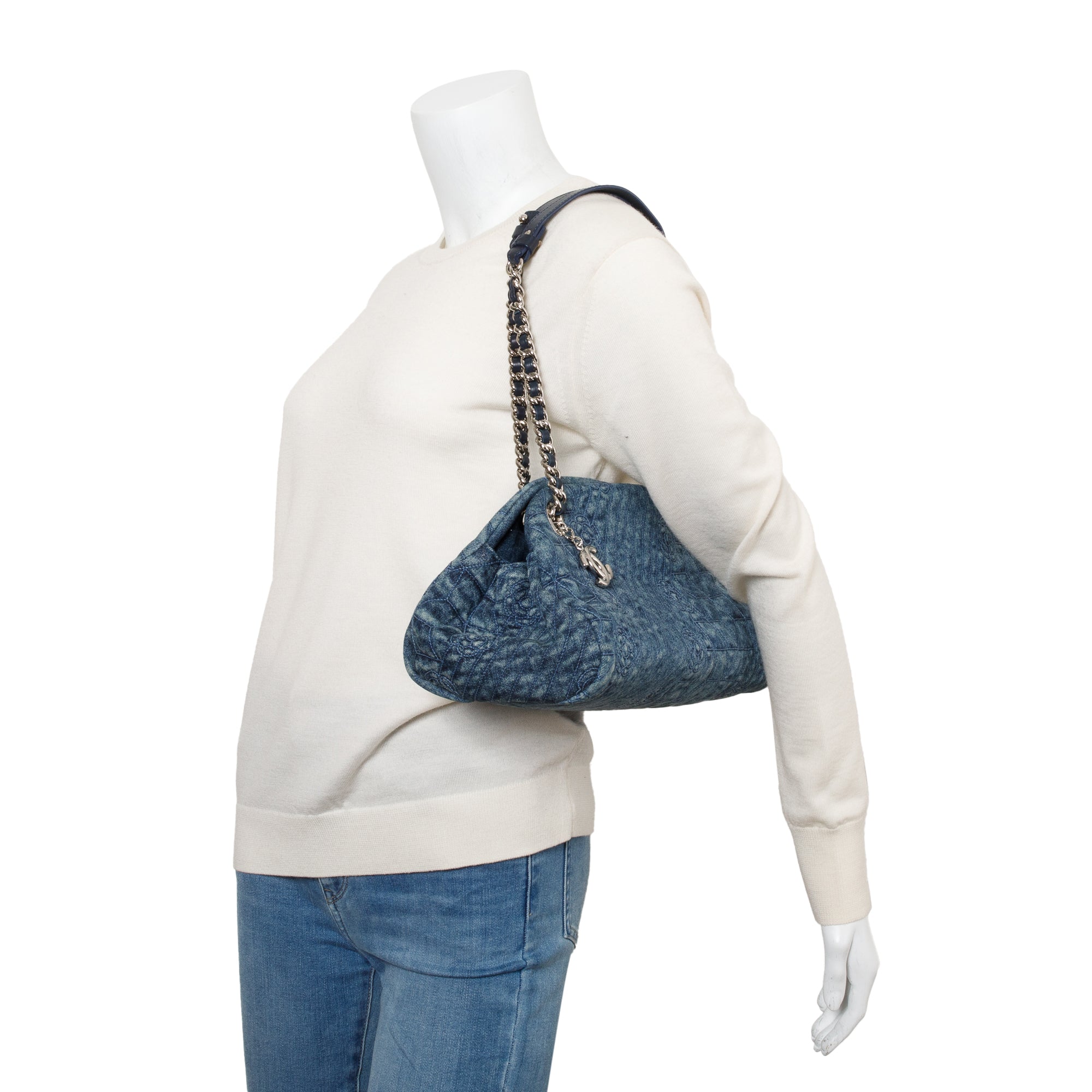 Chanel Blue Camellia Denim Just Mademoiselle Bowler Bag