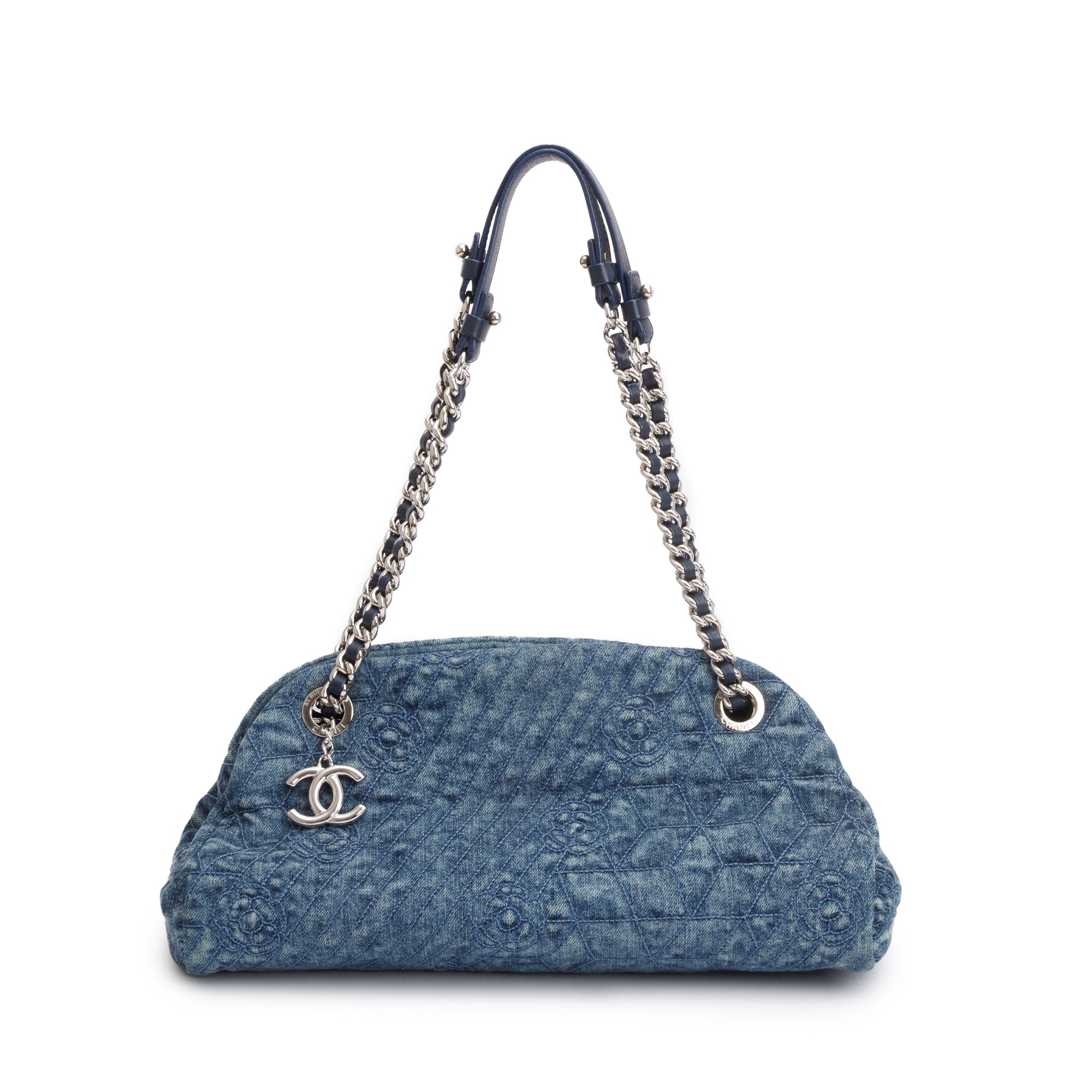 Chanel Blue Camellia Denim Just Mademoiselle Bowler Bag