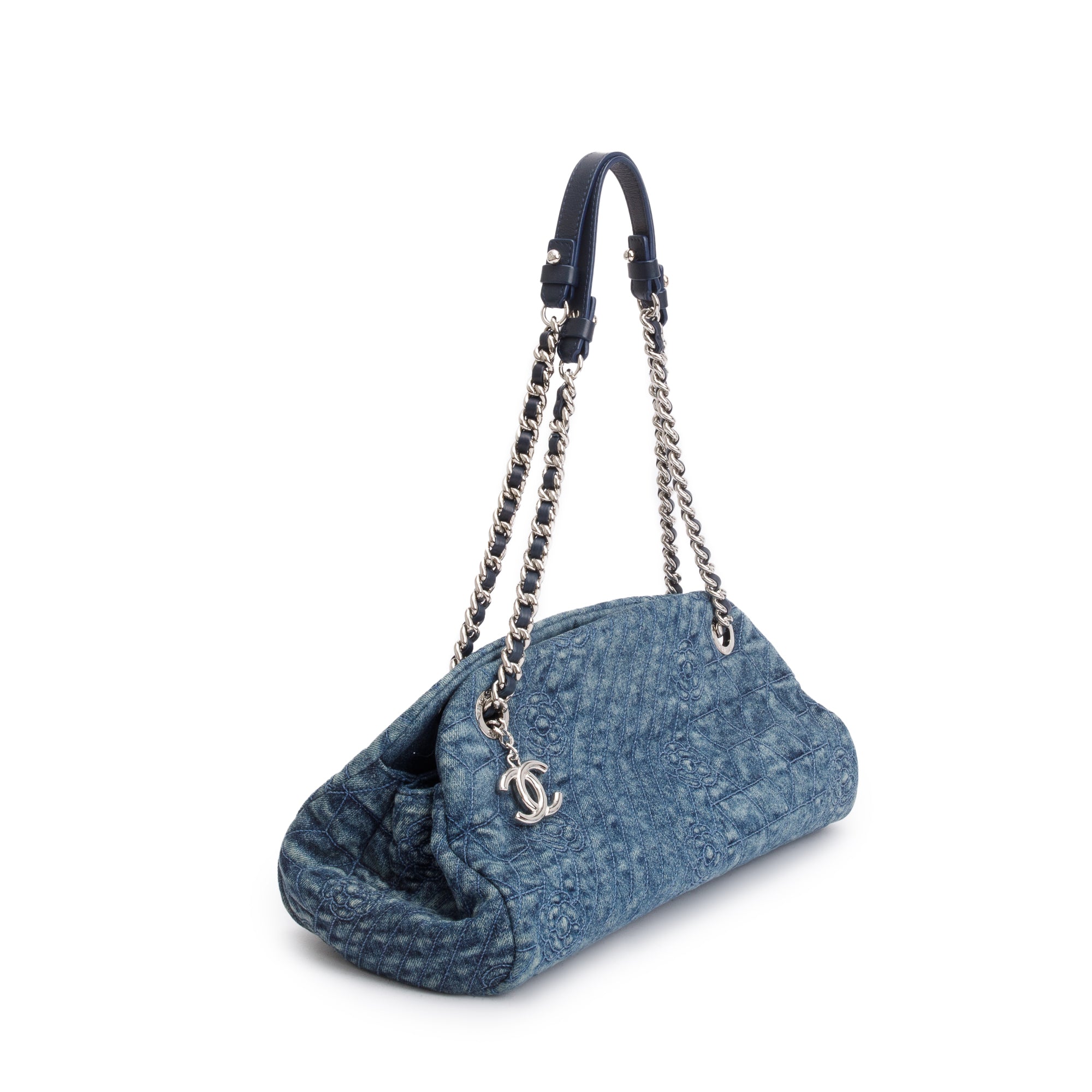 Chanel Blue Camellia Denim Just Mademoiselle Bowler Bag