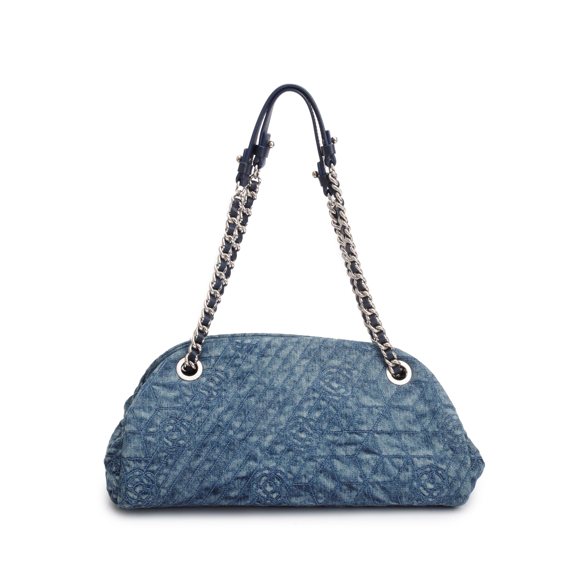Chanel Blue Camellia Denim Just Mademoiselle Bowler Bag