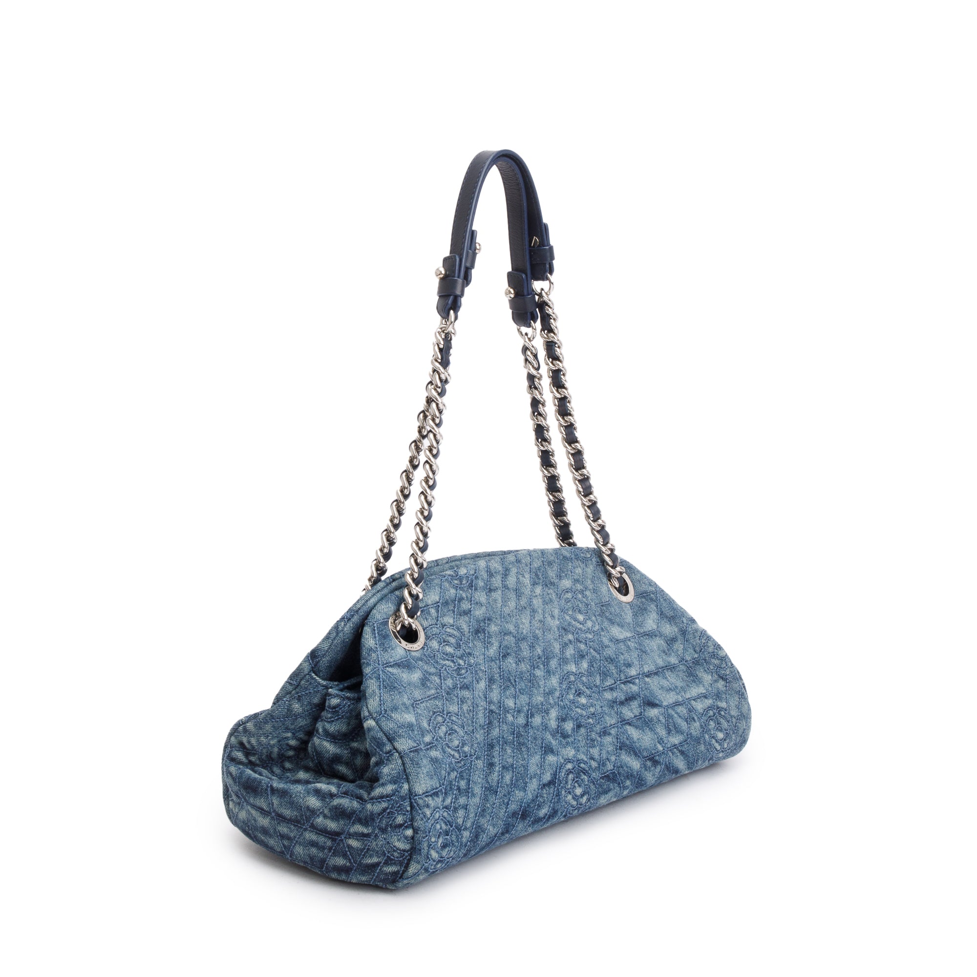 Chanel Blue Camellia Denim Just Mademoiselle Bowler Bag