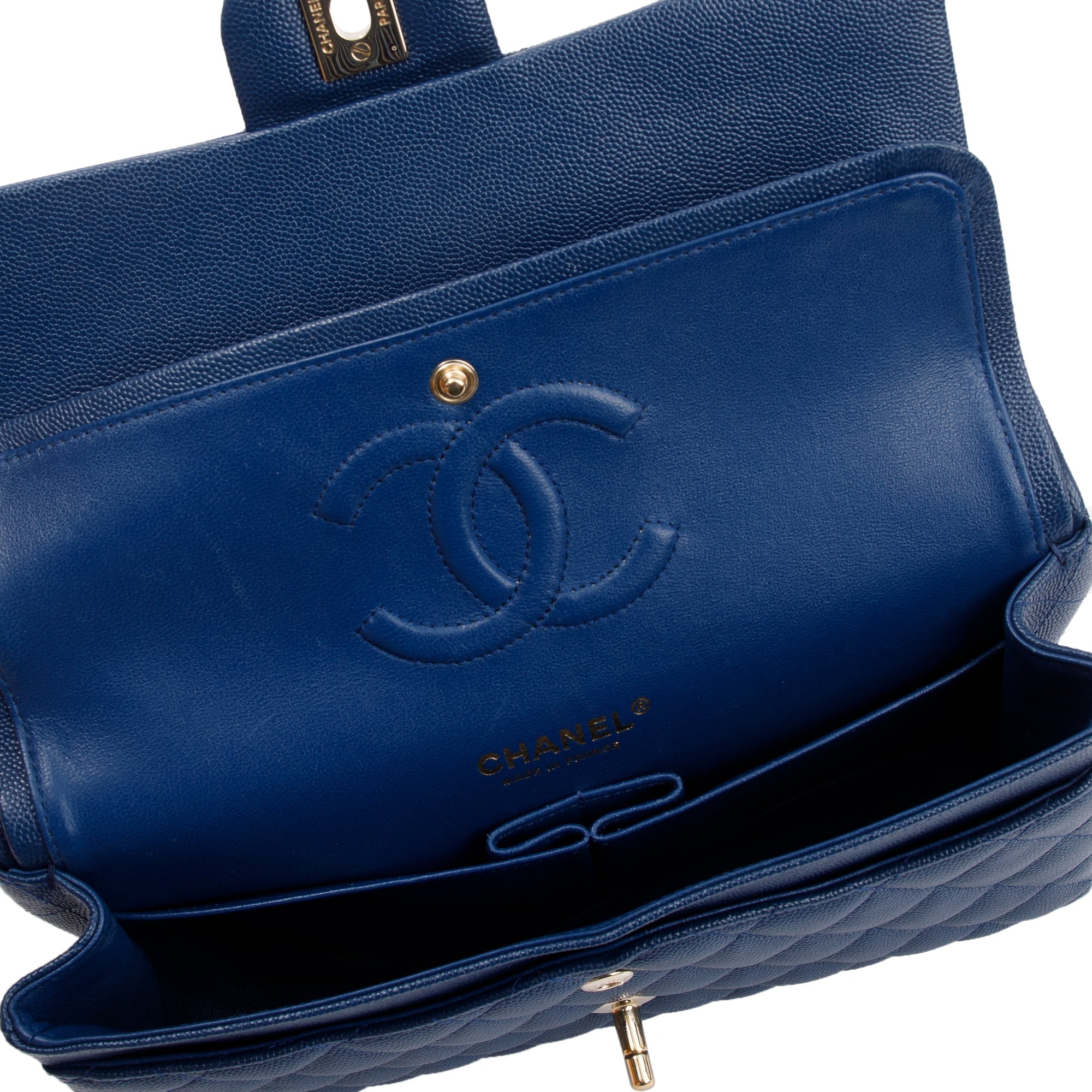 Chanel Blue Caviar Leather Classic Medium Double Flap Bag w/ Box & Receipt