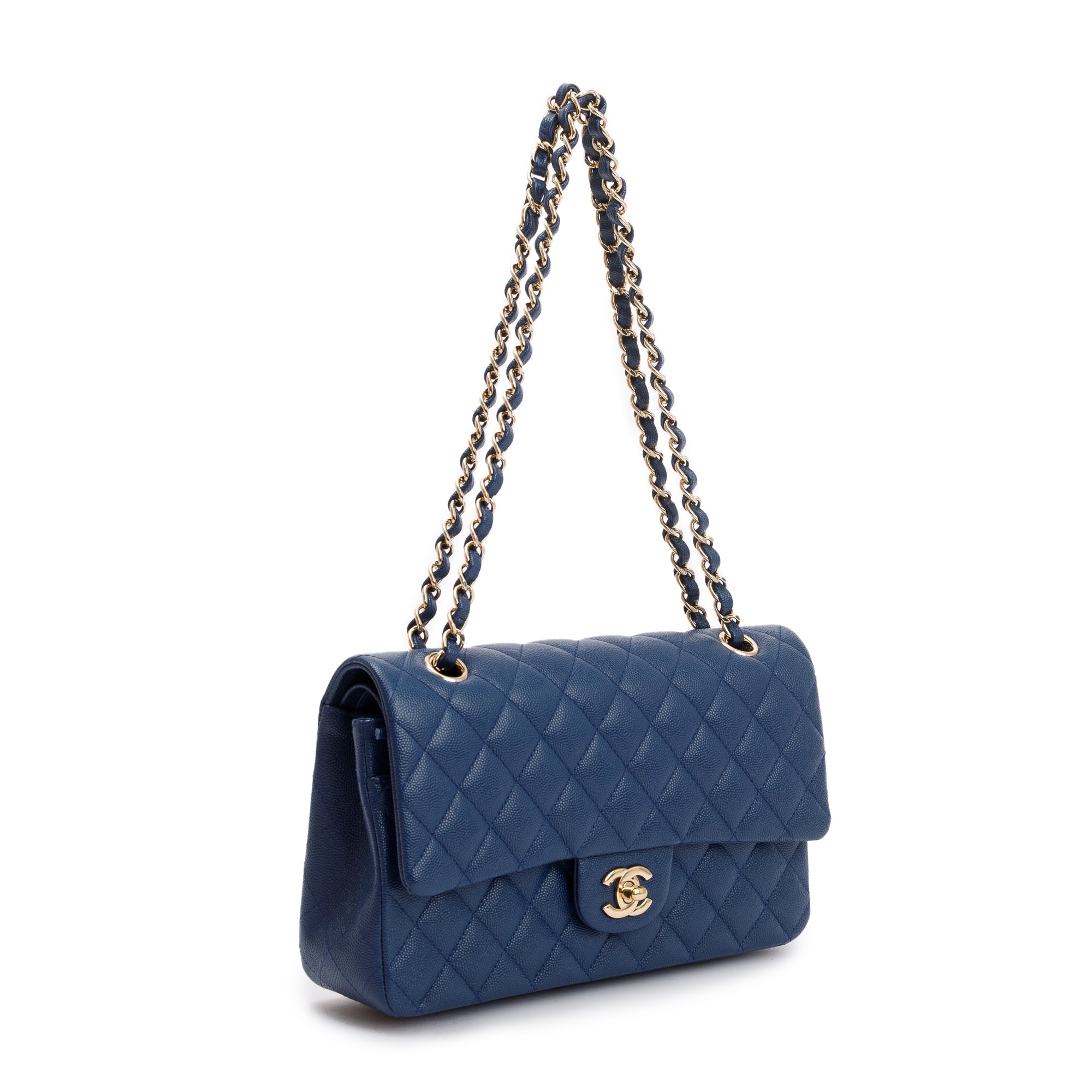 Chanel Blue Caviar Leather Classic Medium Double Flap Bag w/ Box & Receipt