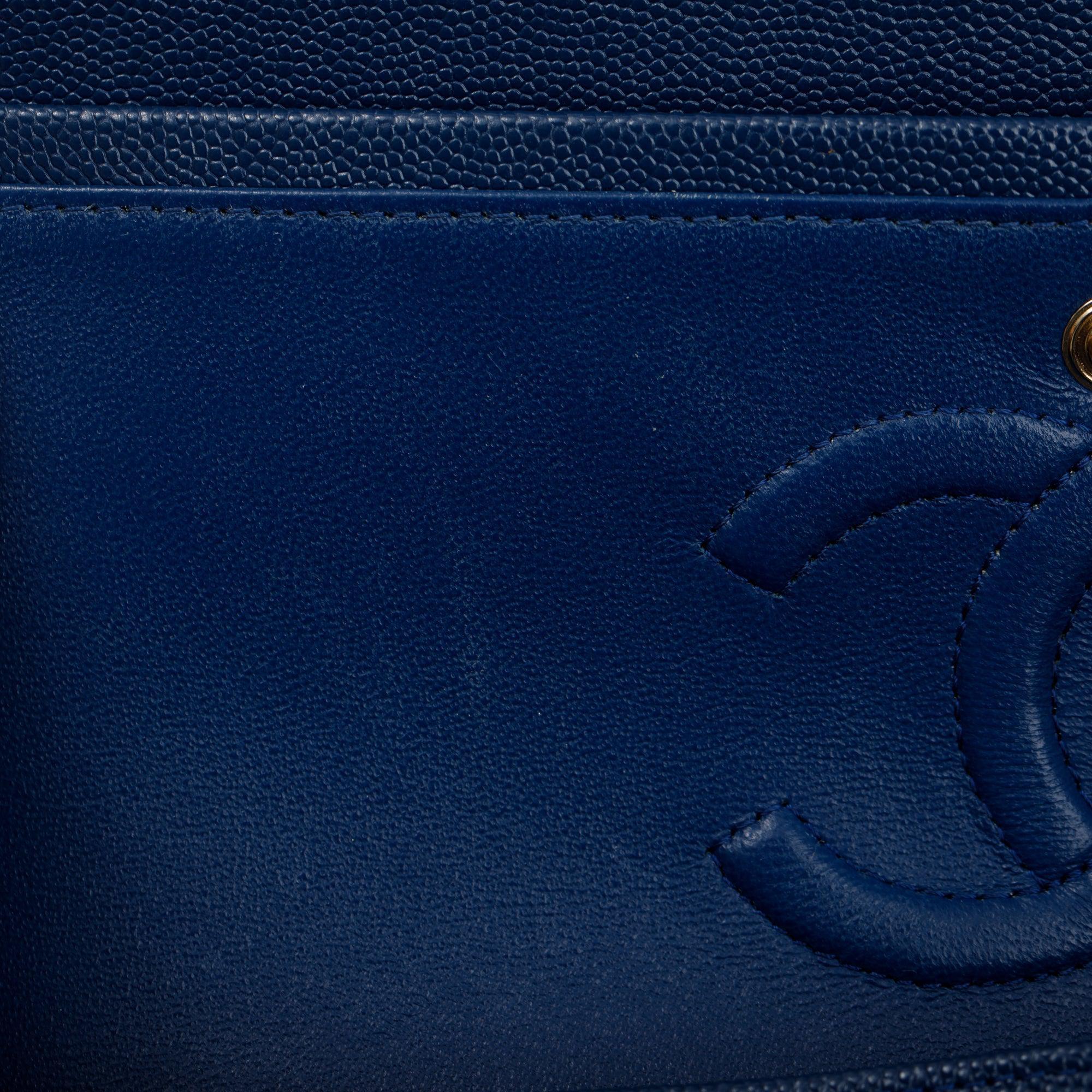 Chanel Blue Caviar Leather Classic Medium Double Flap Bag w/ Box & Receipt