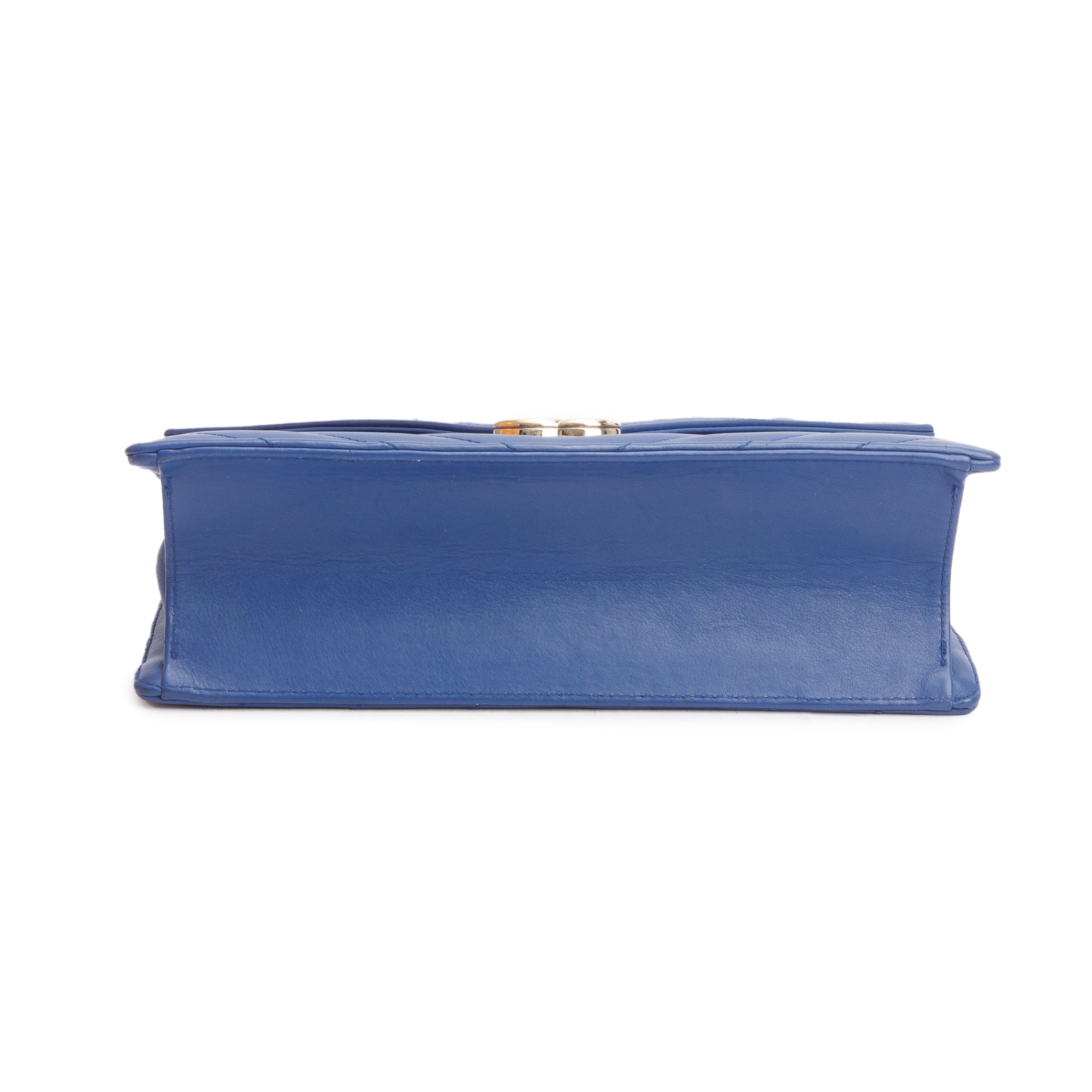 Chanel Blue Chevron Calfskin Leather Coco Envelope Flap Bag w/ Authenticity Card