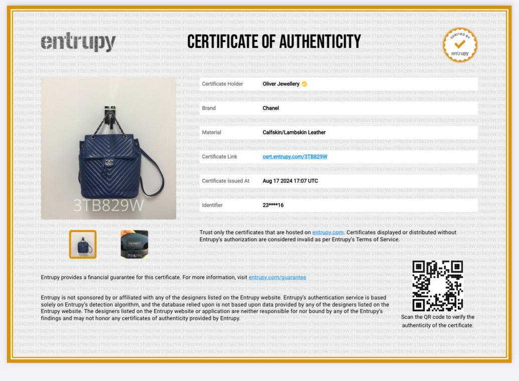Chanel Blue Chevron Quilted Lambskin Leather Small Urban Spirit Backpack w/ Authenticity Card