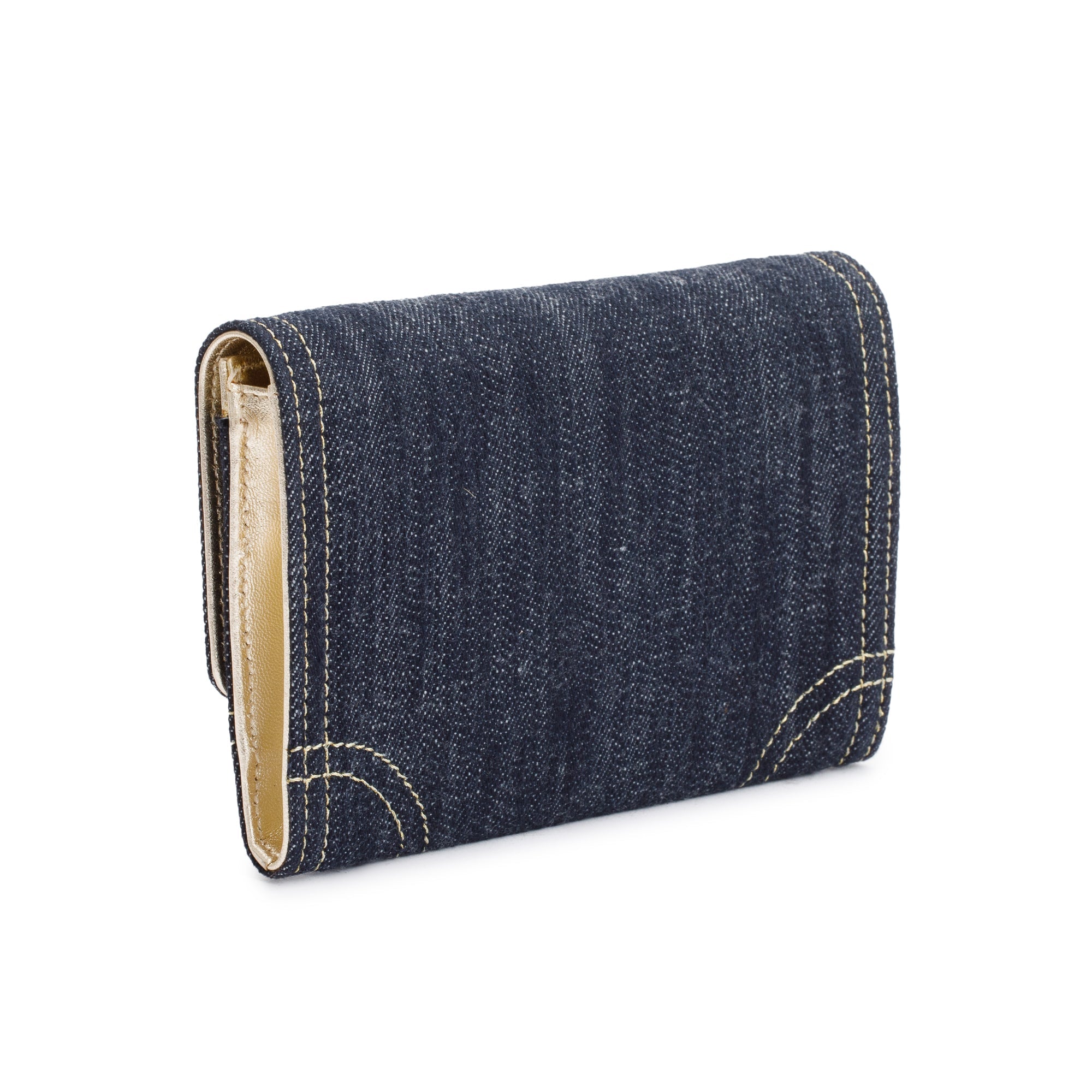 Chanel Blue Denim CC Gusset Flap Wallet w/ Authenticity Card