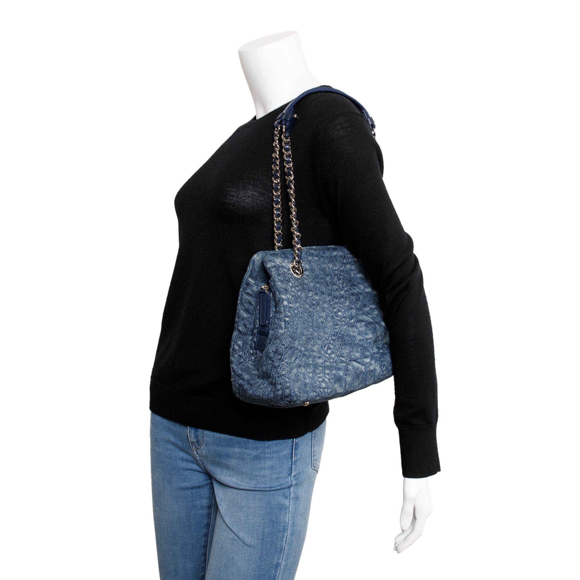 Chanel Blue Denim Camellia Tote Bag w/ Authenticity Card