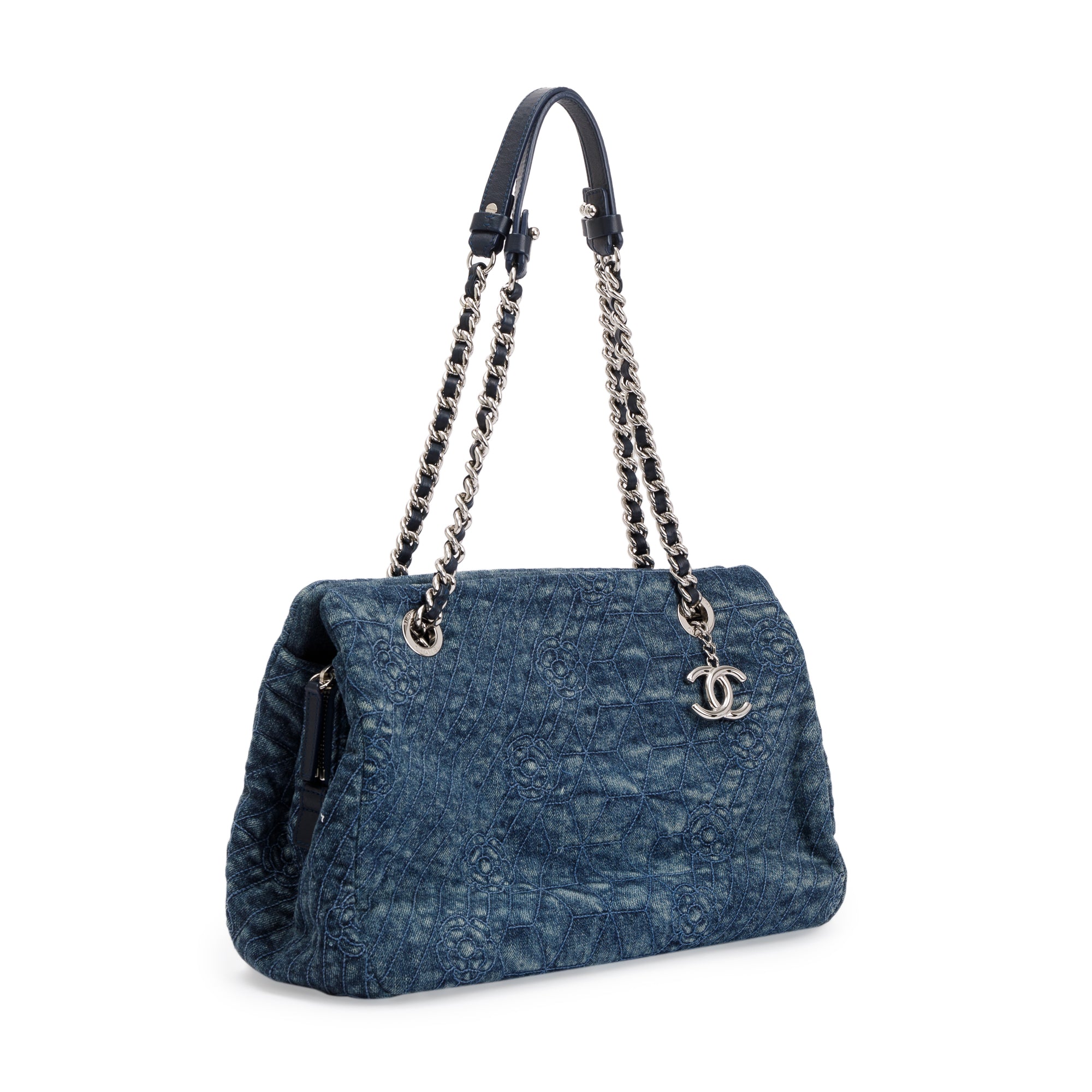Chanel Blue Denim Camellia Tote Bag w/ Authenticity Card