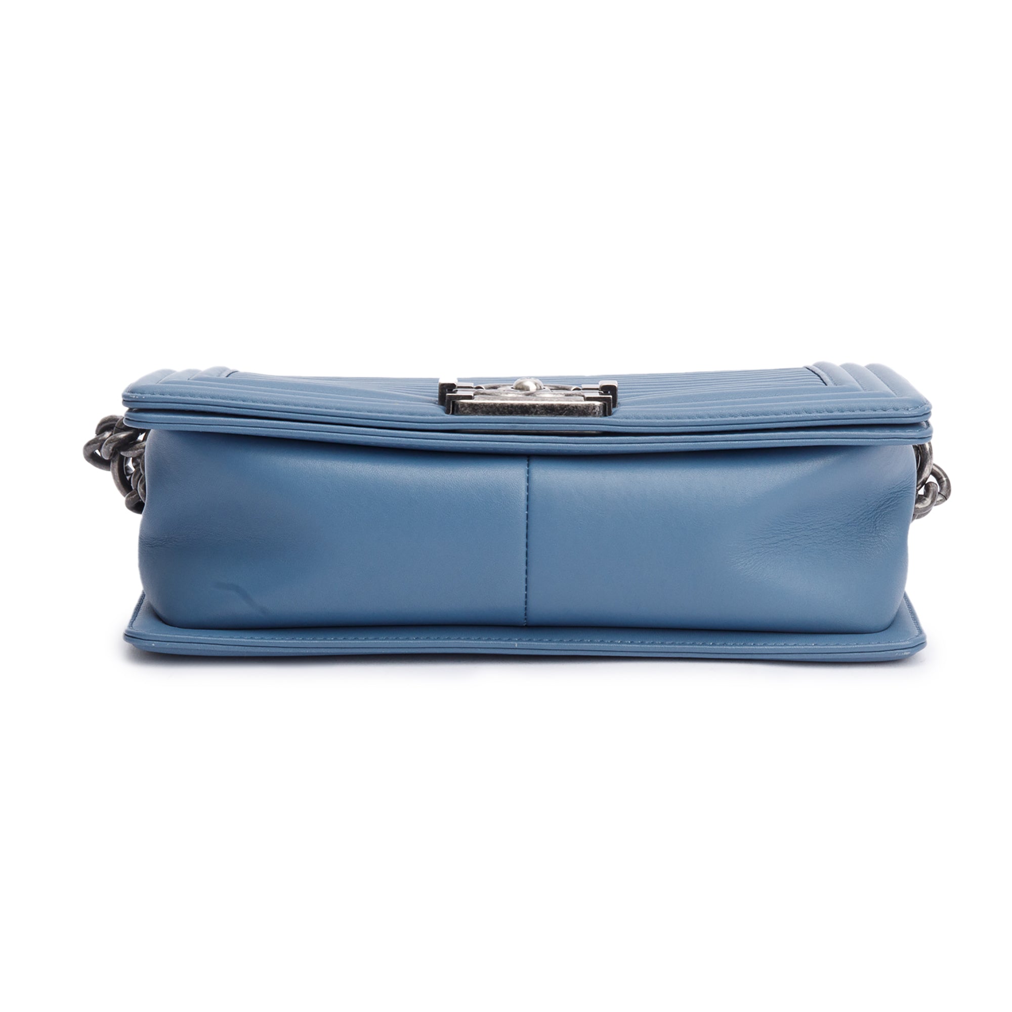 Chanel Blue Horizontal Quilted Lambskin Leather Medium Boy Bag w/ Box & Authenticity Card