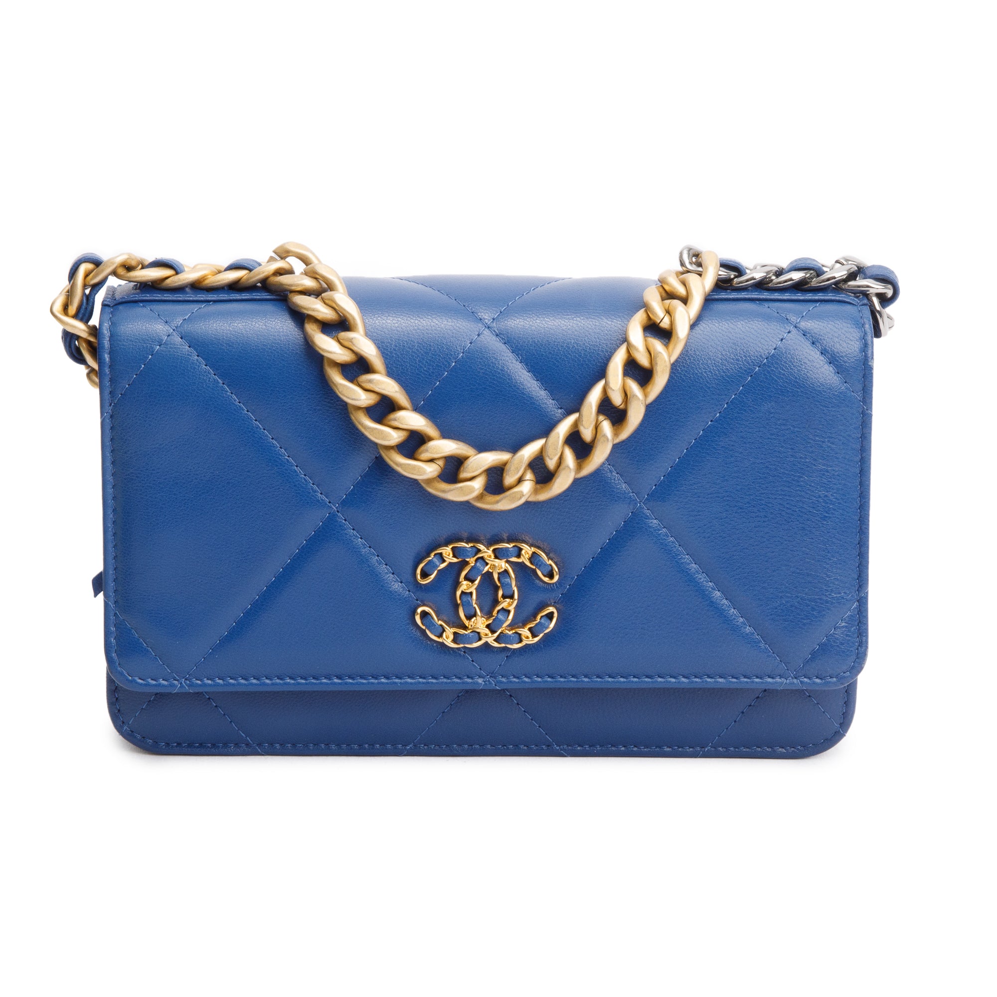 Chanel Blue Lambskin Leather 19 Wallet On Chain w/ Box & Authenticity Card