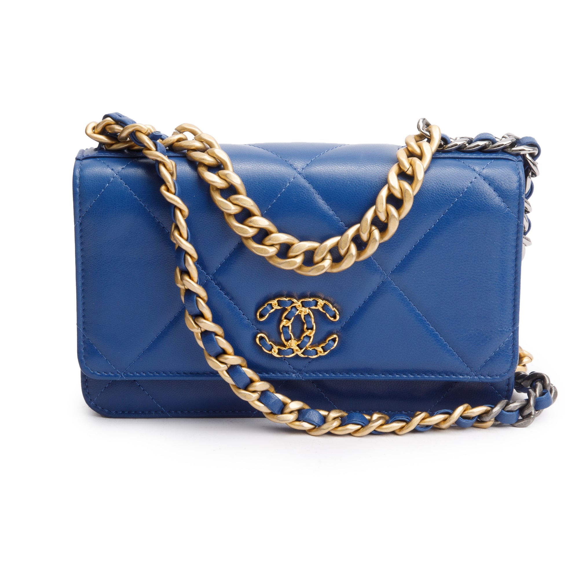 Chanel Blue Lambskin Leather 19 Wallet On Chain w/ Box & Authenticity Card