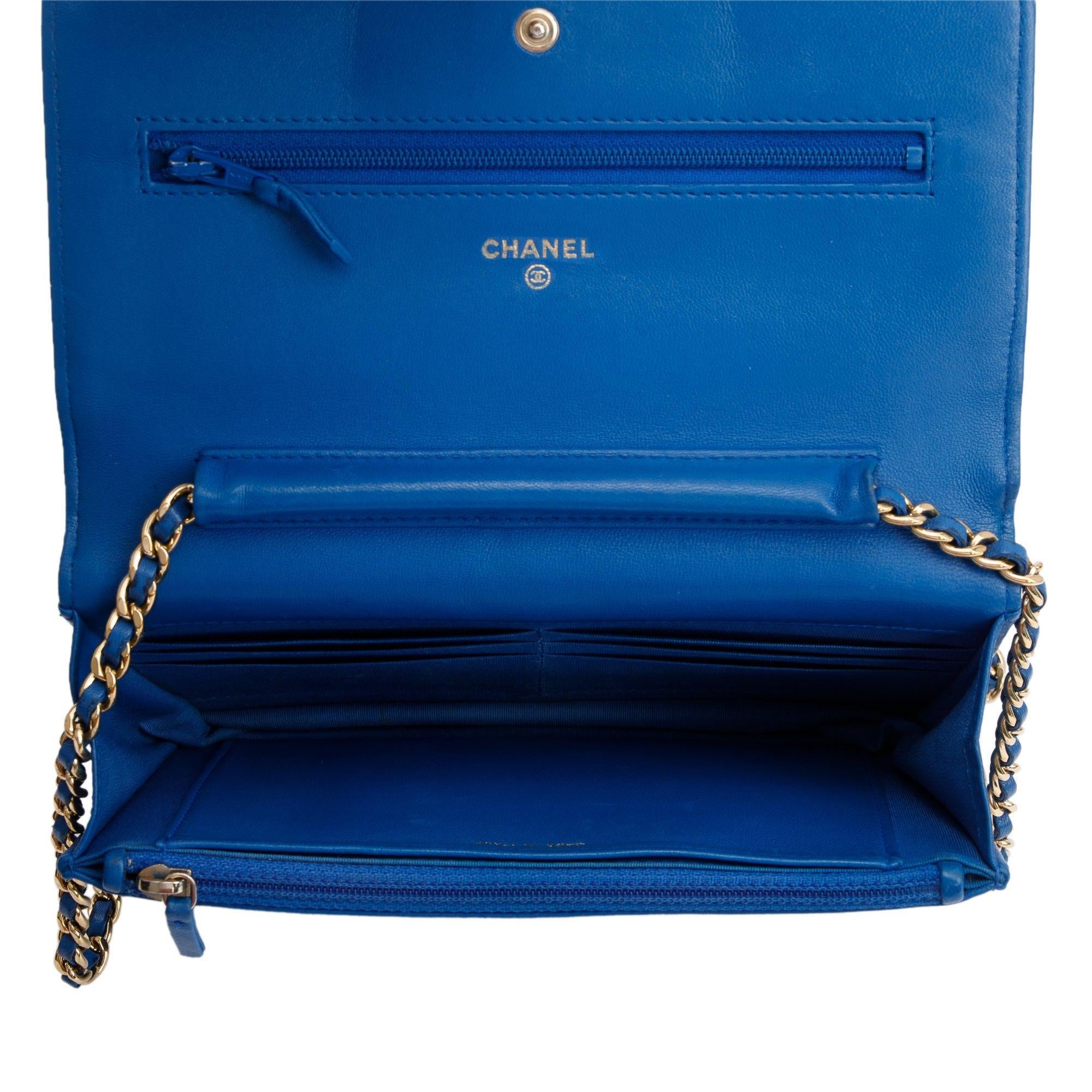 Chanel Blue Lambskin Leather Boy Wallet on Chain
