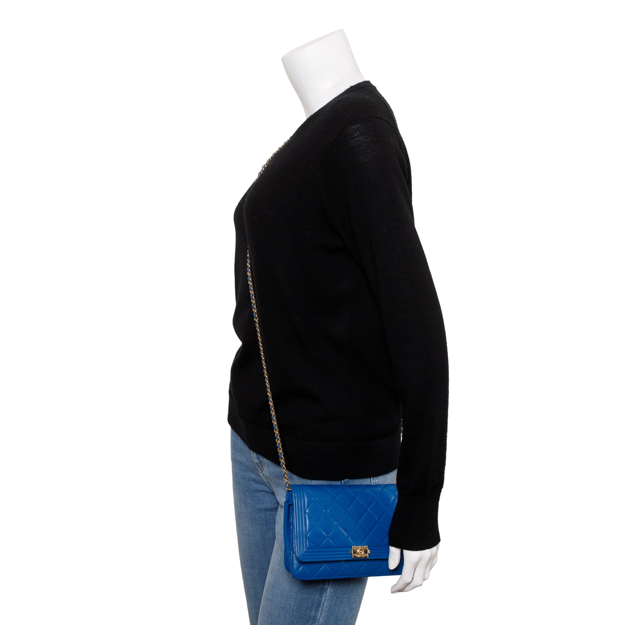 Chanel Blue Lambskin Leather Boy Wallet on Chain