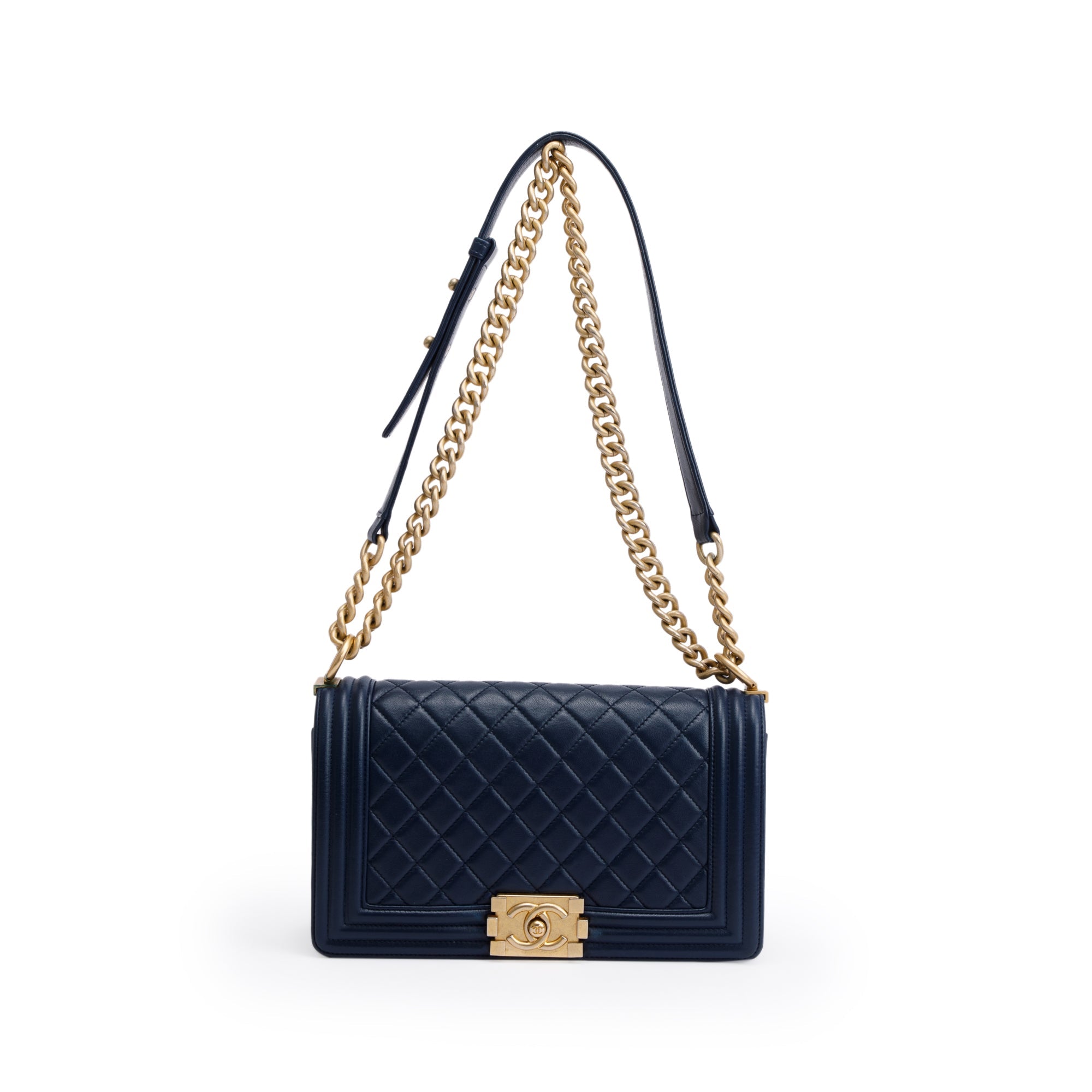 Chanel Blue Lambskin Leather Medium Boy Bag w/ Box & Authenticity Card