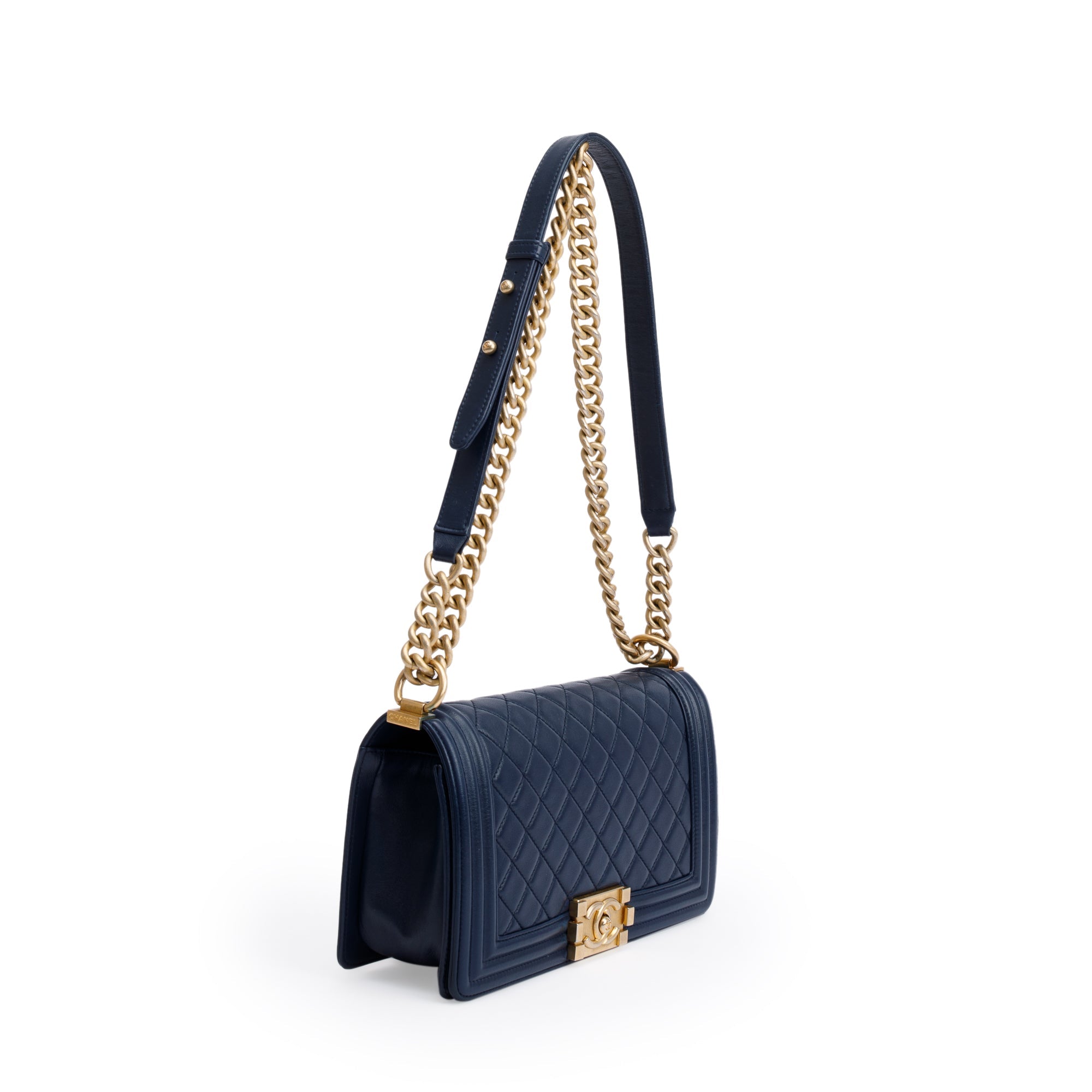 Chanel Blue Lambskin Leather Medium Boy Bag w/ Box & Authenticity Card