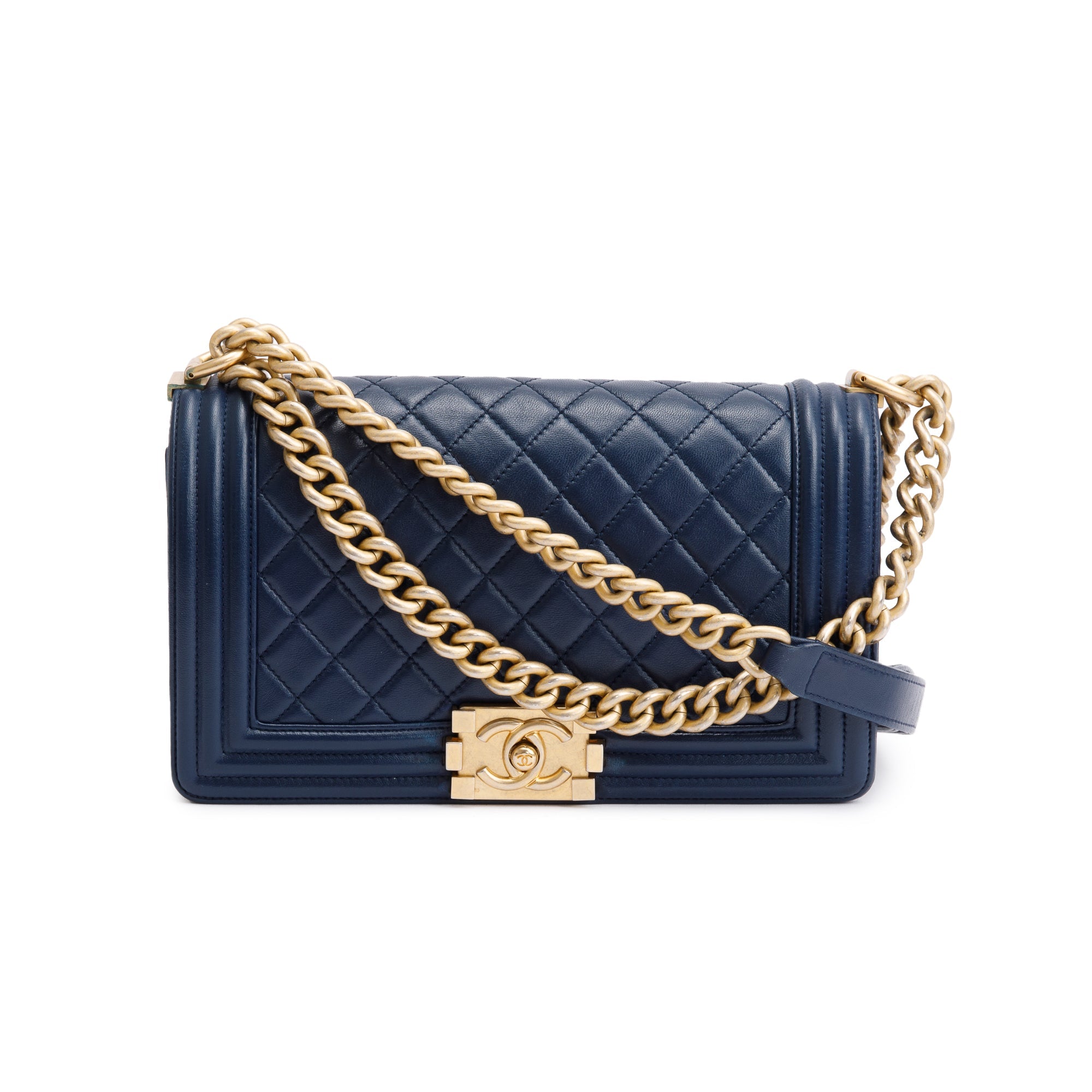 Chanel Blue Lambskin Leather Medium Boy Bag w/ Box & Authenticity Card