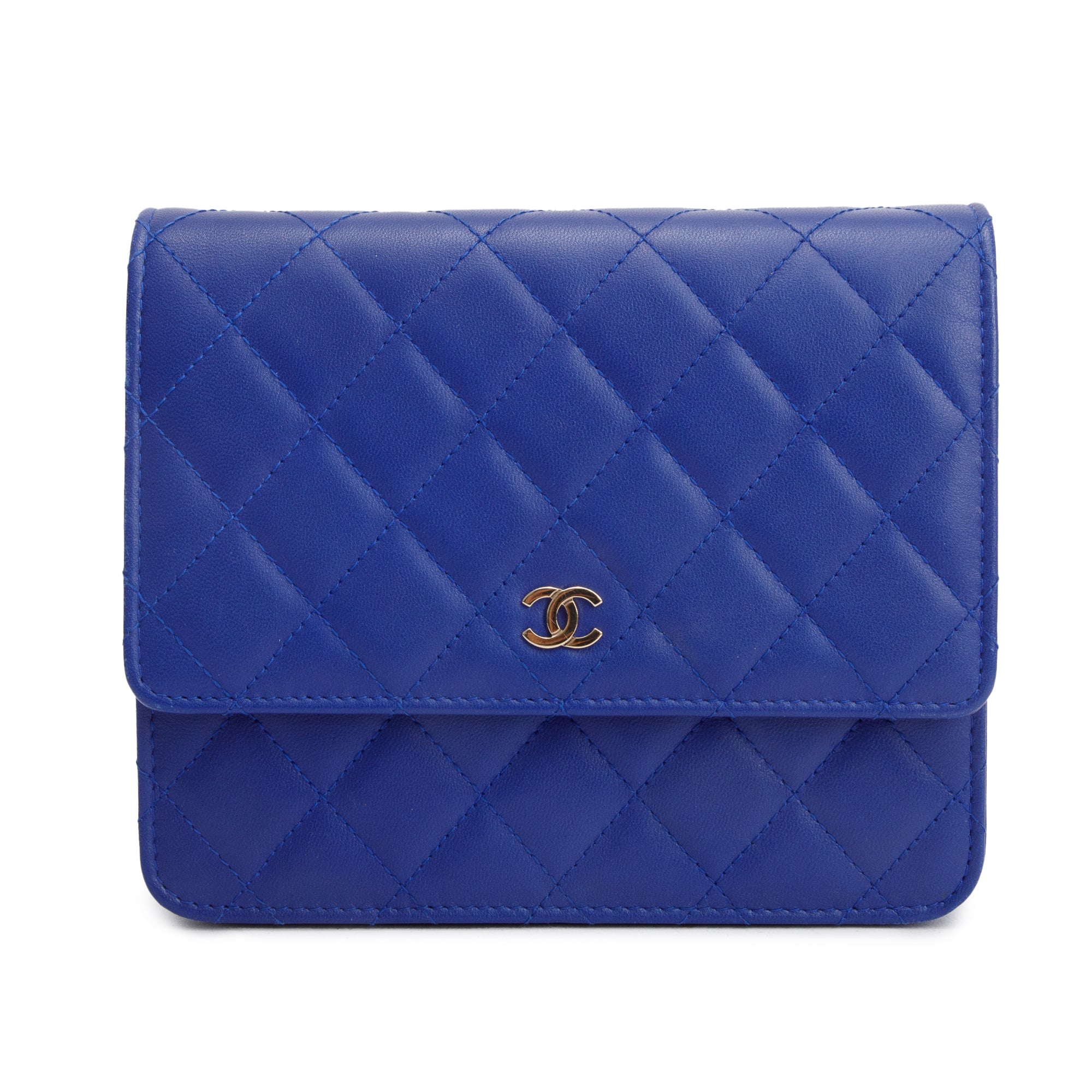 Chanel Blue Lambskin Quilted Square Wallet on Chain w/ Box & Authenticity Card