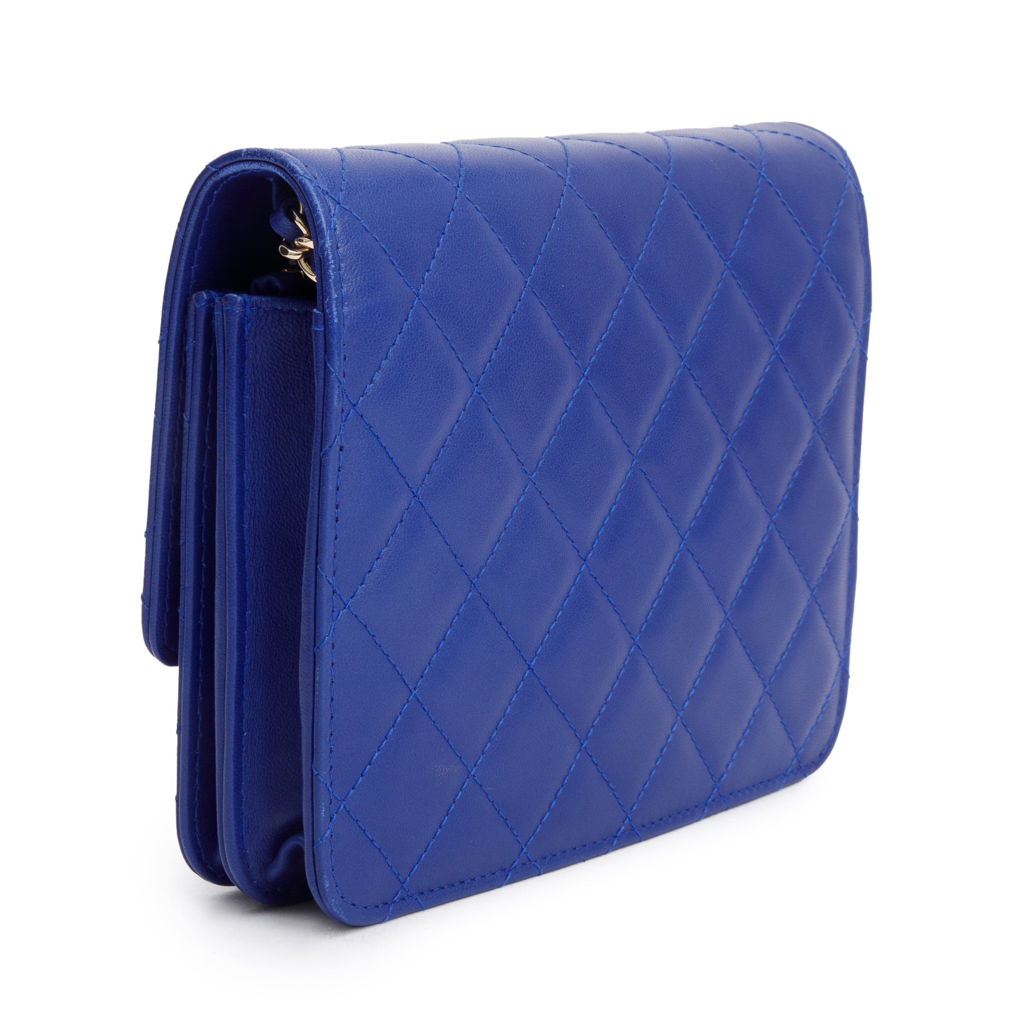 Chanel Blue Lambskin Quilted Square Wallet on Chain w/ Box & Authenticity Card