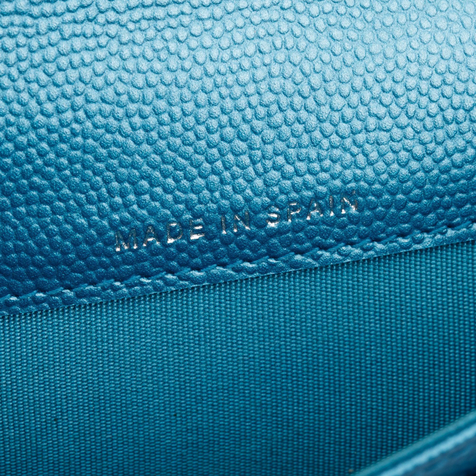 Chanel Blue Metallic Caviar Boy Flap Card Holder w/ Authenticity Card