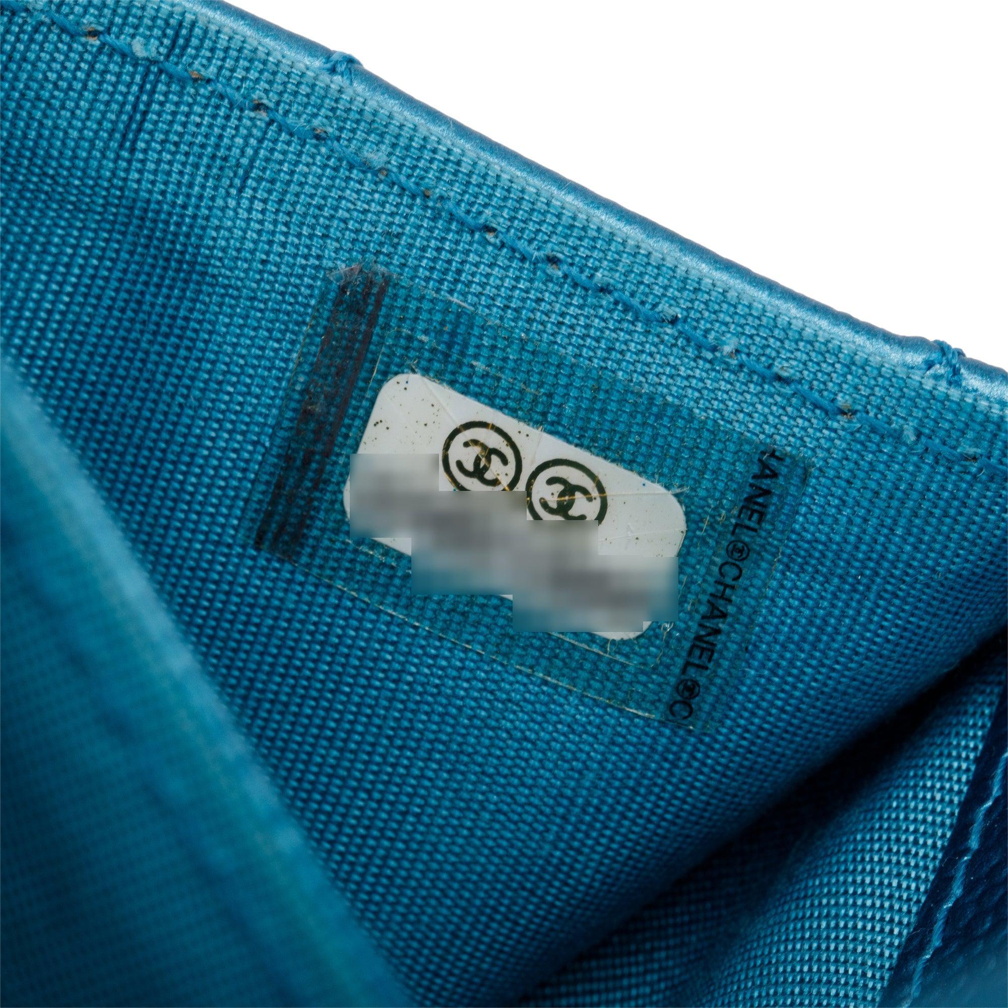 Chanel Blue Metallic Caviar Boy Flap Card Holder w/ Authenticity Card