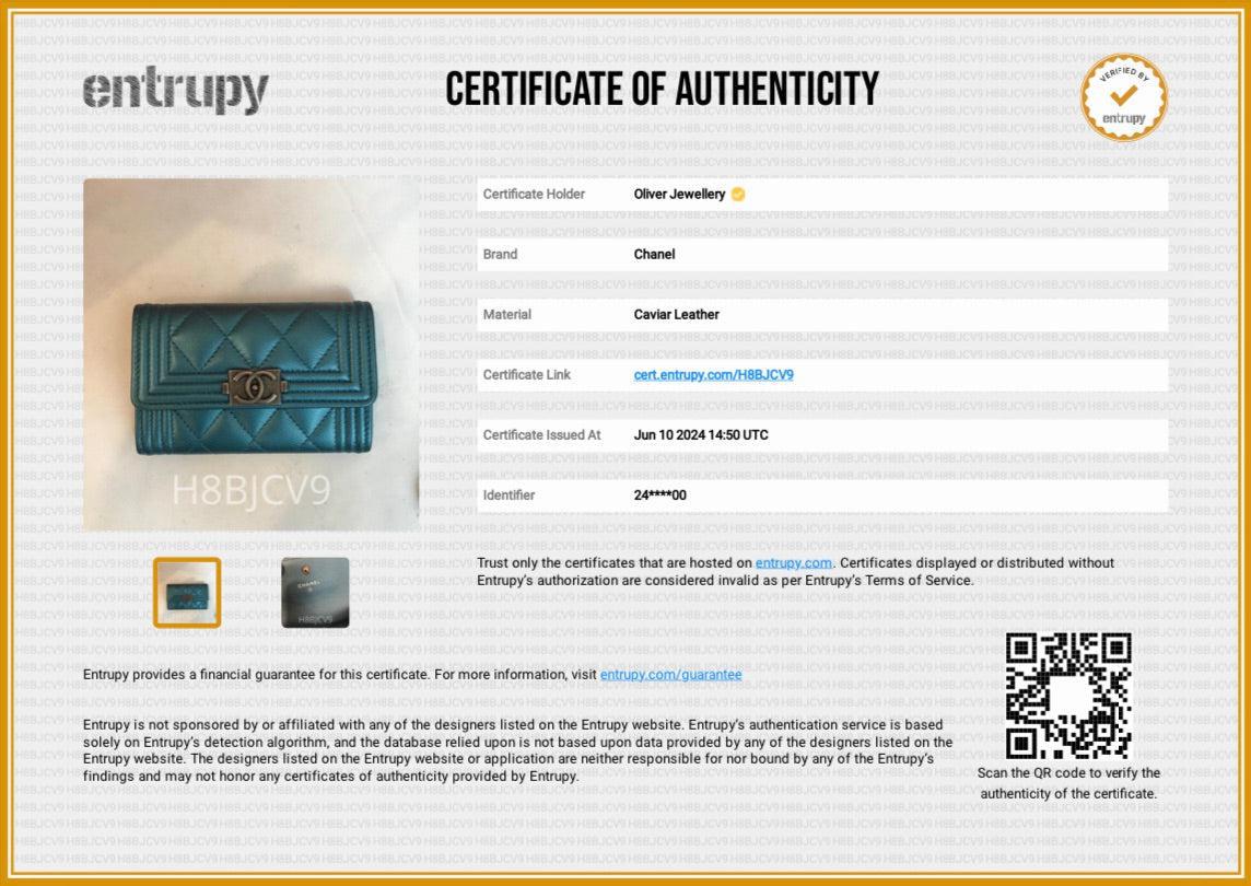 Chanel Blue Metallic Caviar Boy Flap Card Holder w/ Authenticity Card