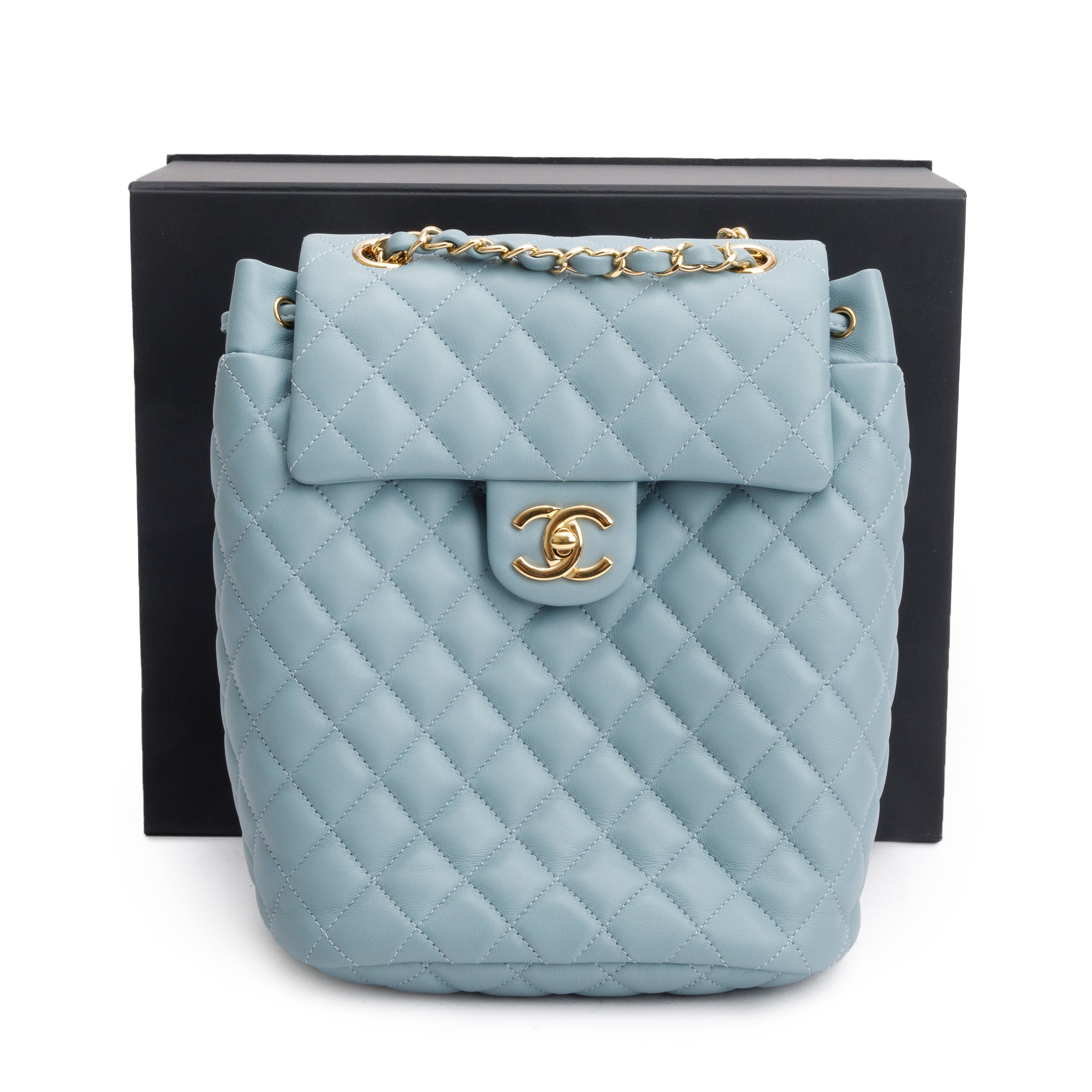 Chanel Blue Quilted Calfskin Leather Small Urban Spirit Backpack w/ Box & Authenticity Card