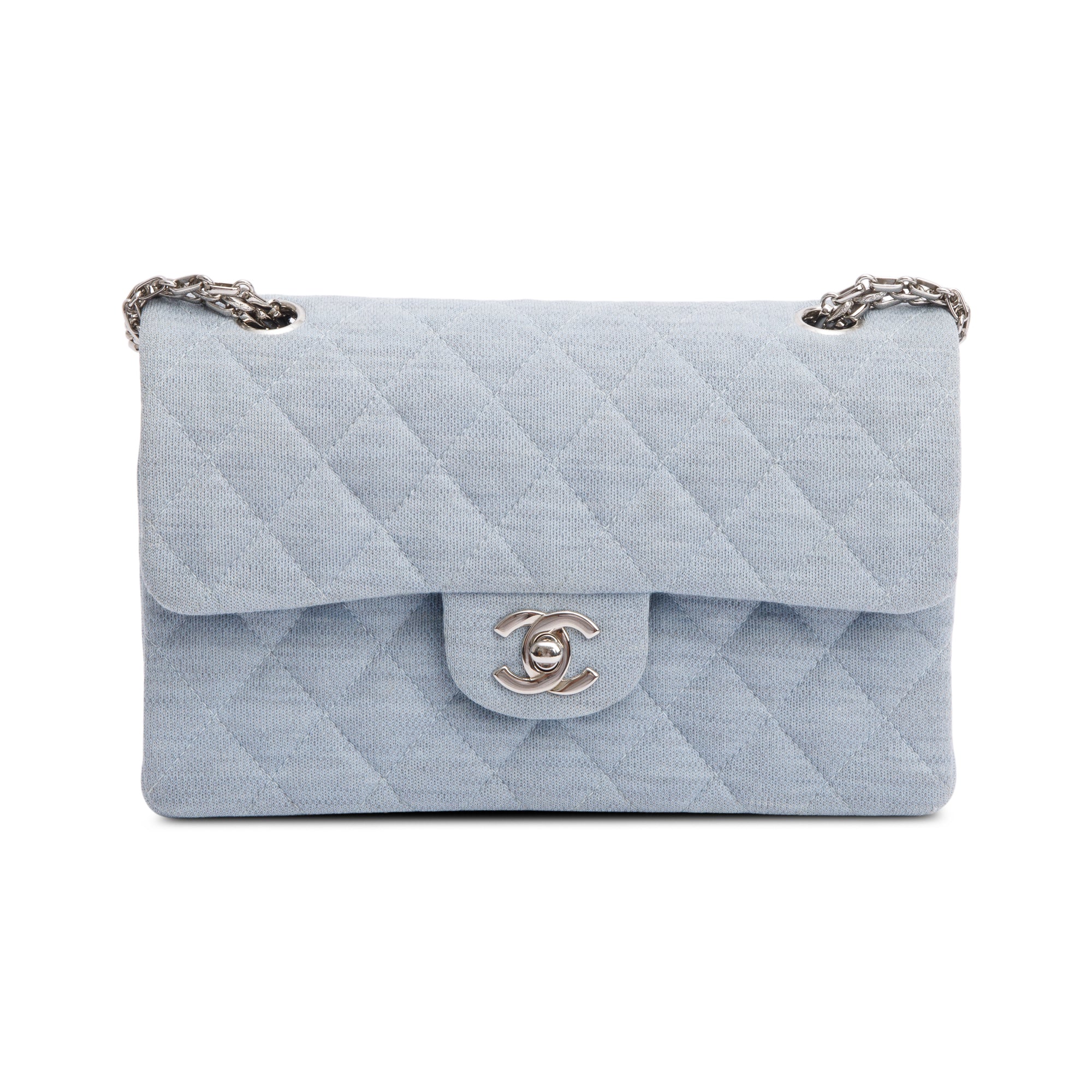 Chanel Blue Quilted Jersey Small Double Flap Bag