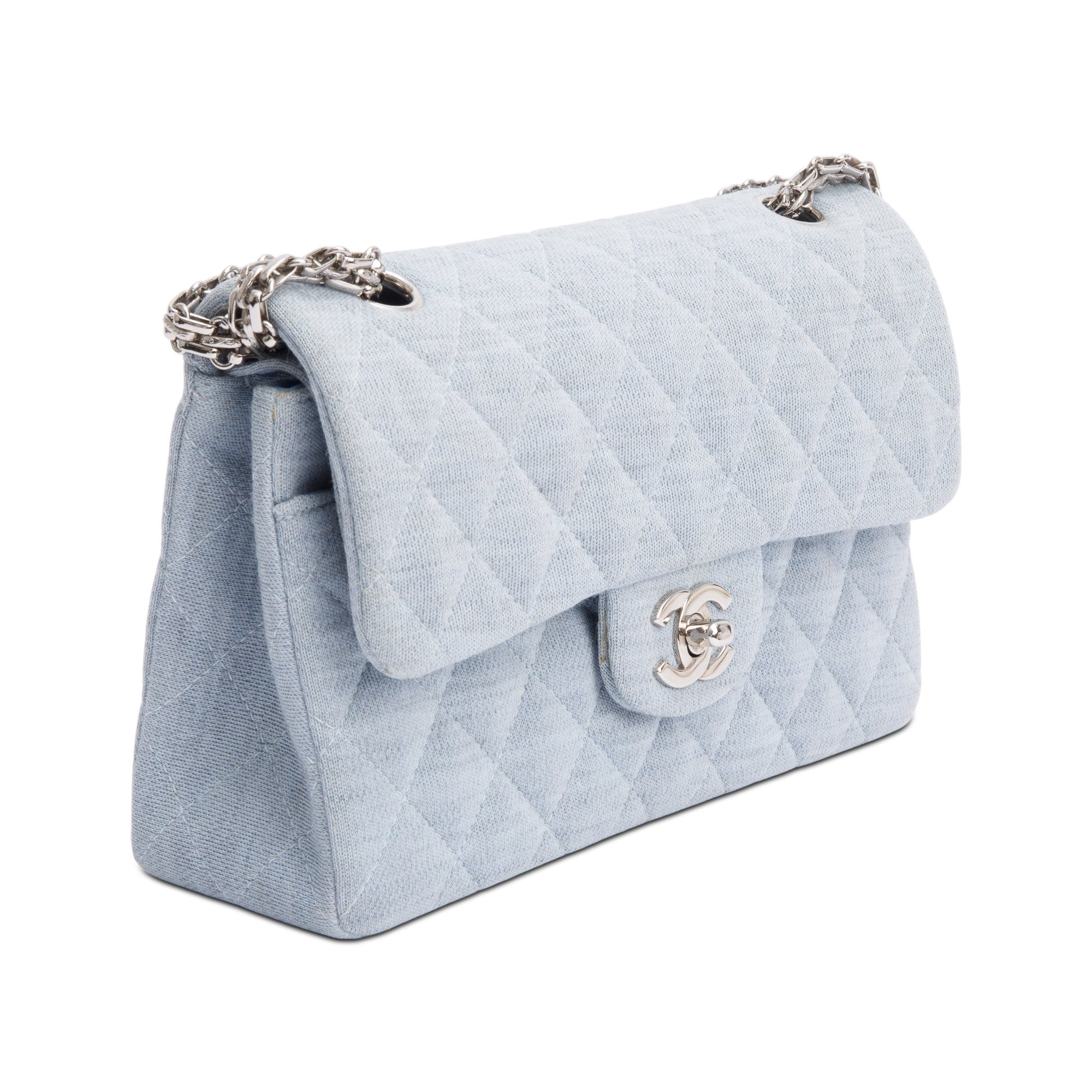 Chanel Blue Quilted Jersey Small Double Flap Bag