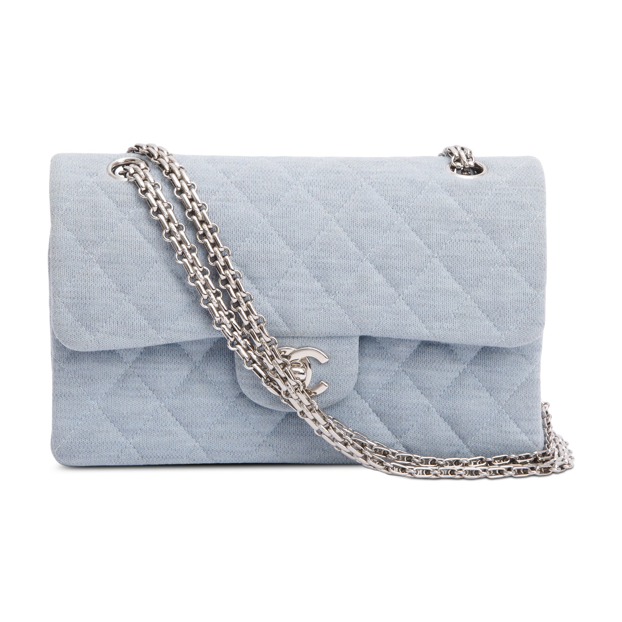 Chanel Blue Quilted Jersey Small Double Flap Bag