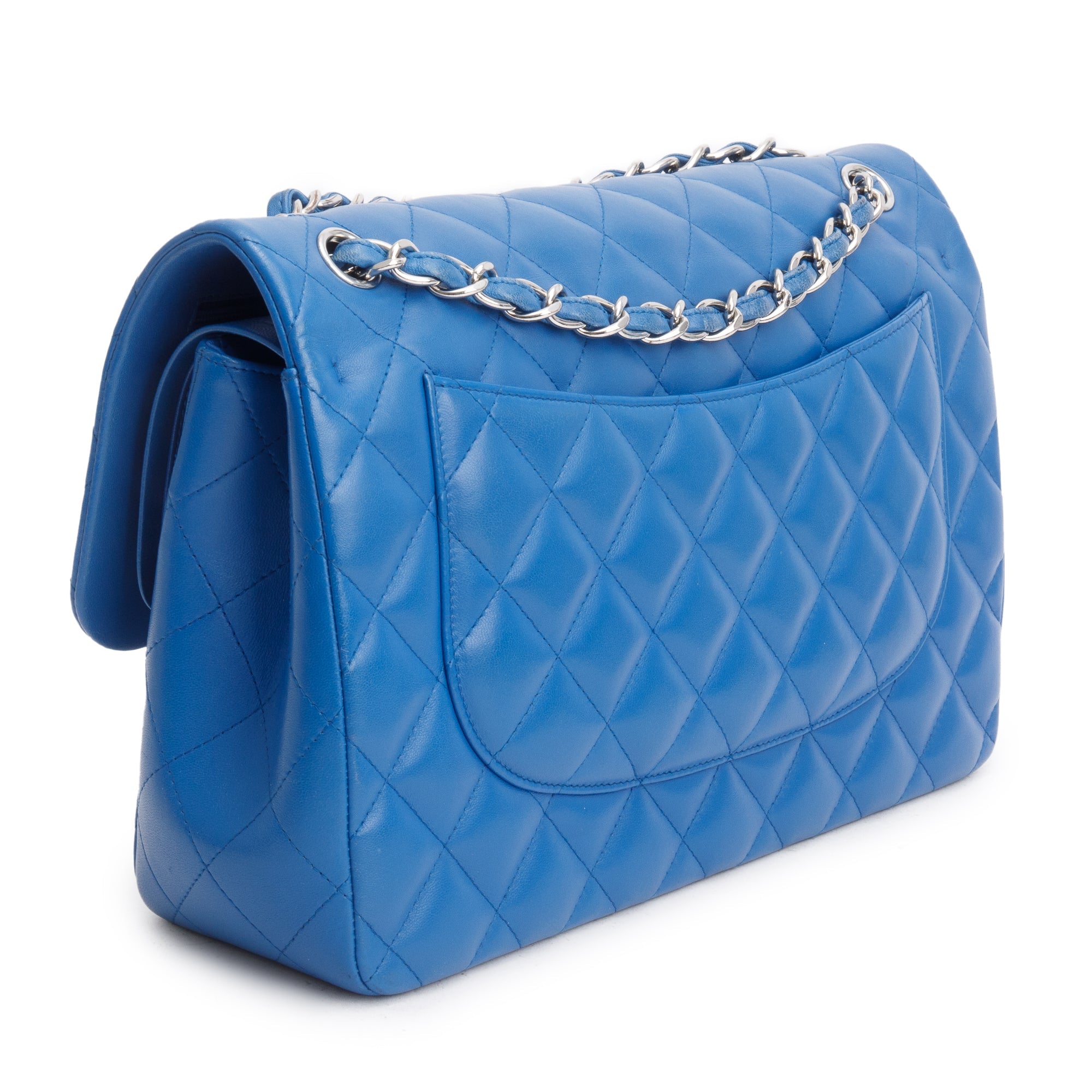 Chanel Blue Quilted Lambskin Leather Classic Jumbo Double Flap Bag