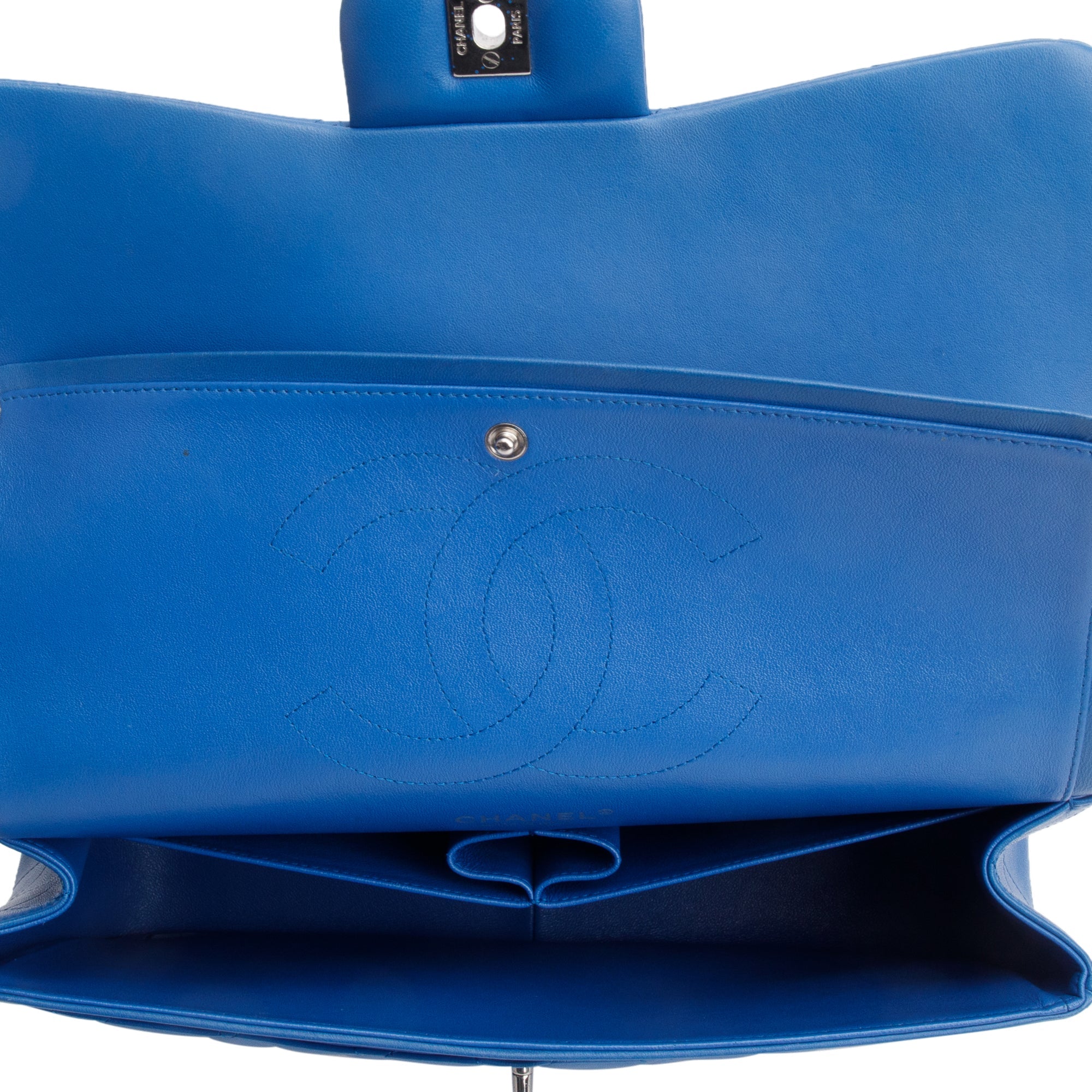 Chanel Blue Quilted Lambskin Leather Classic Jumbo Double Flap Bag