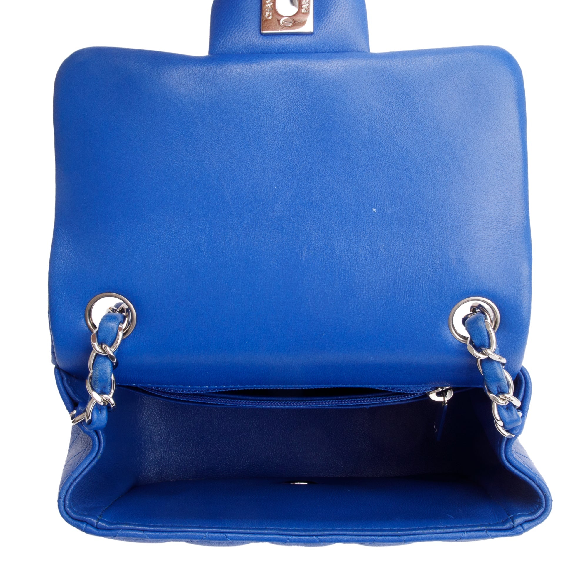 Chanel Blue Quilted Lambskin Leather Classic Square Mini Flap Bag w/ Box, Authenticity Card