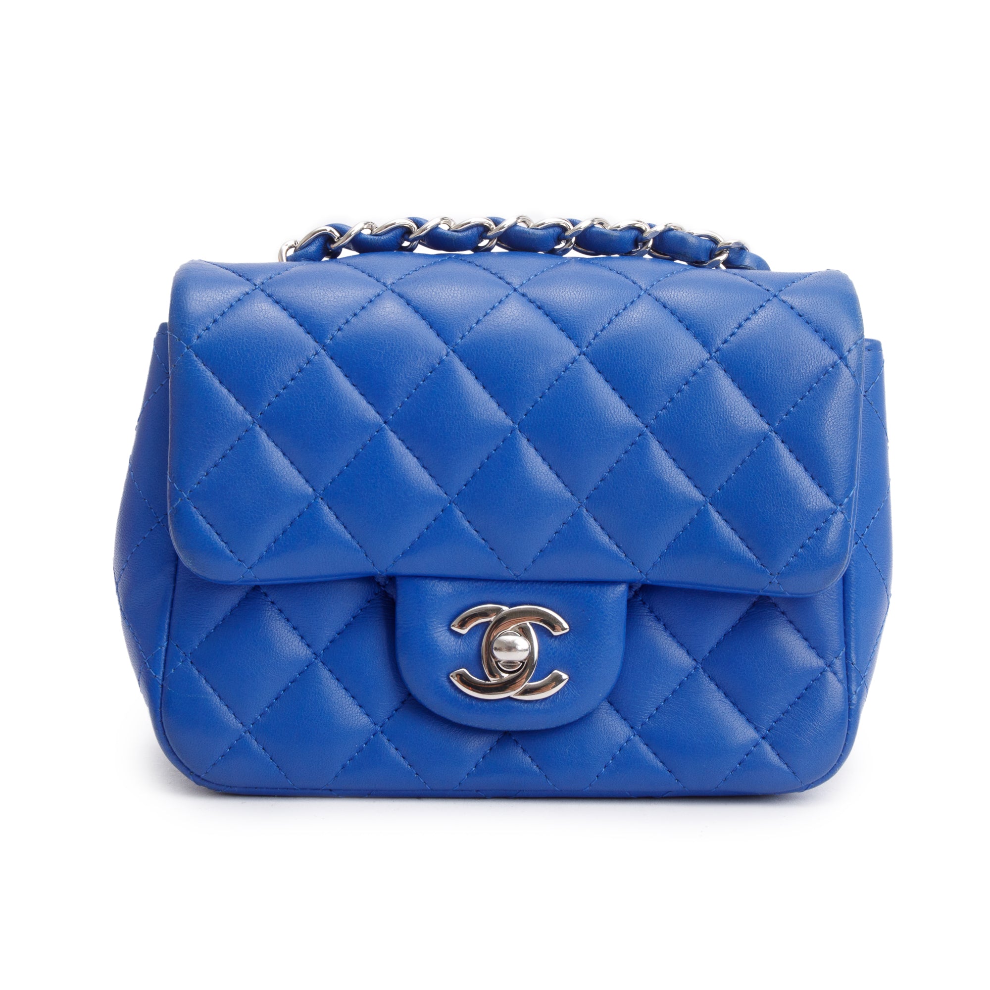 Chanel Blue Quilted Lambskin Leather Classic Square Mini Flap Bag w/ Box, Authenticity Card