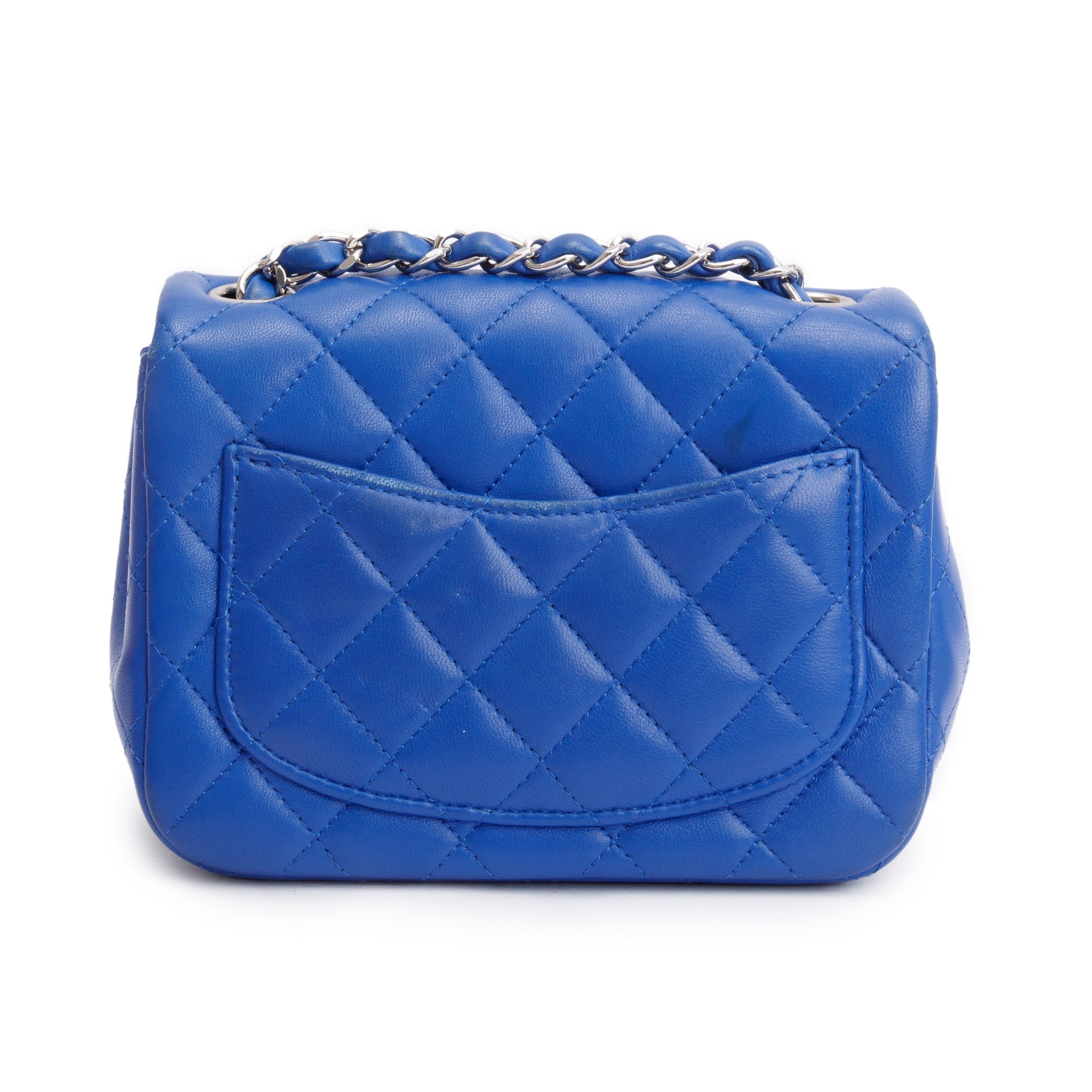 Chanel Blue Quilted Lambskin Leather Classic Square Mini Flap Bag w/ Box, Authenticity Card