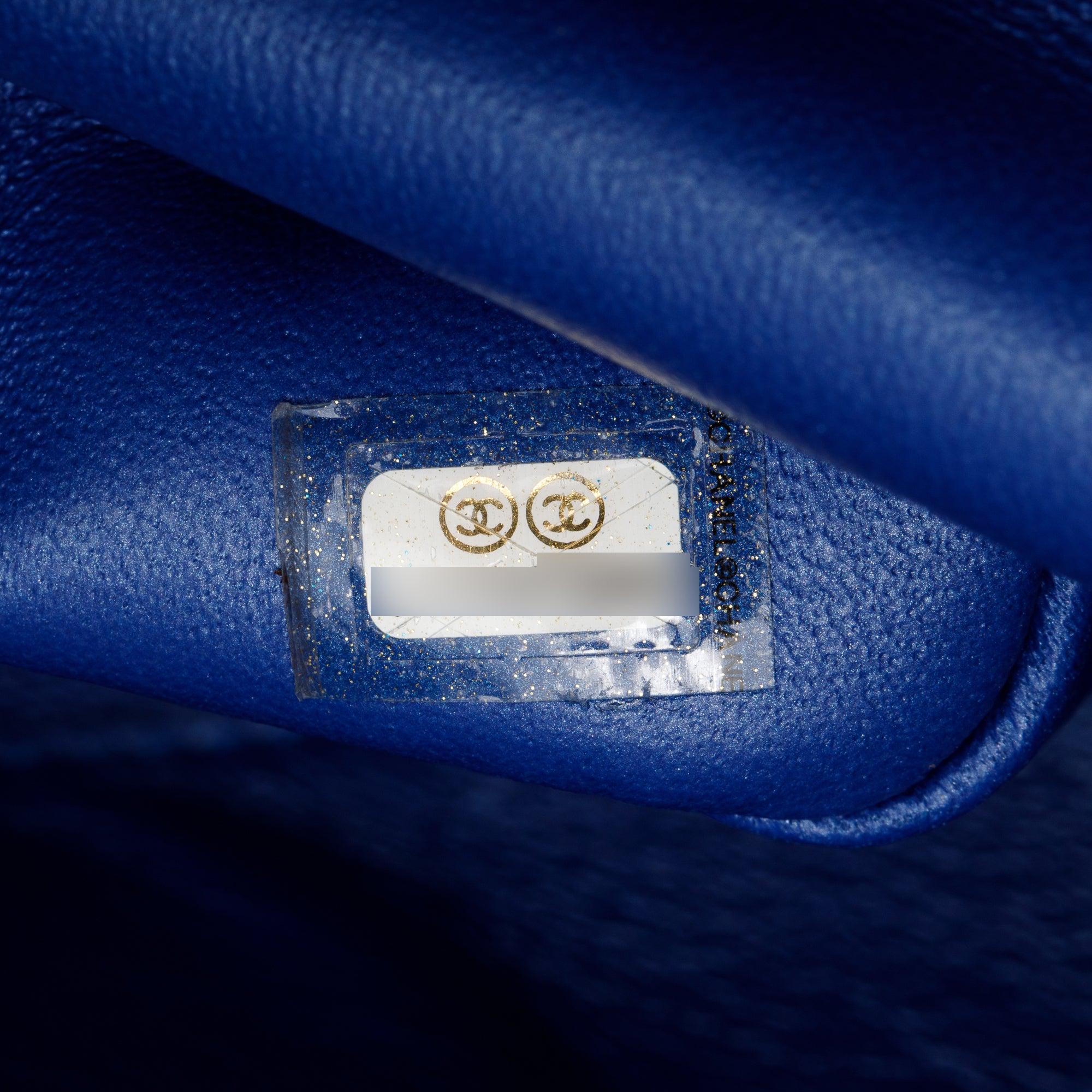 Chanel Blue Quilted Patent Leather Classic Jumbo Double Flap Bag w/ Authenticity Card