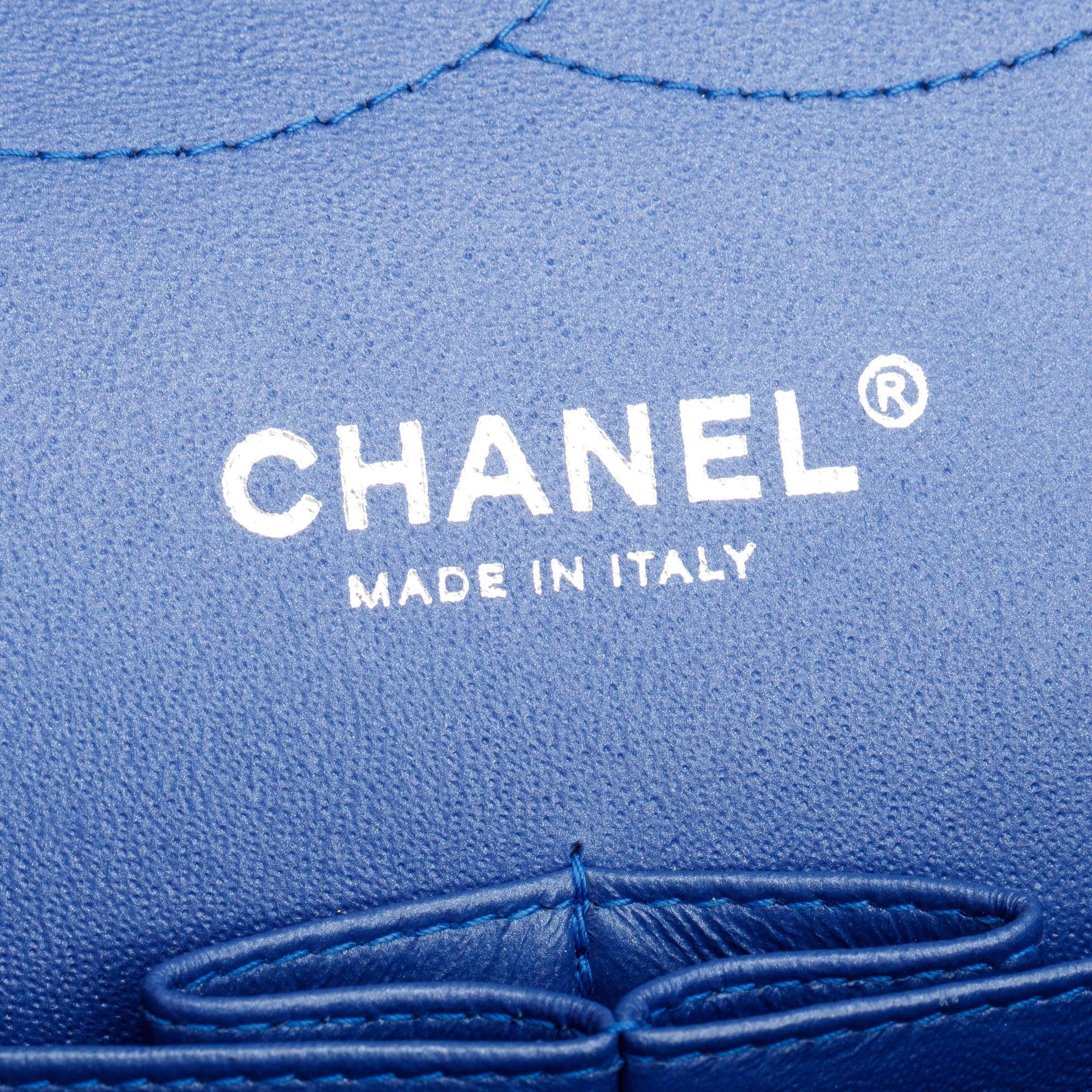 Chanel Blue Quilted Patent Leather Classic Jumbo Double Flap Bag w/ Authenticity Card