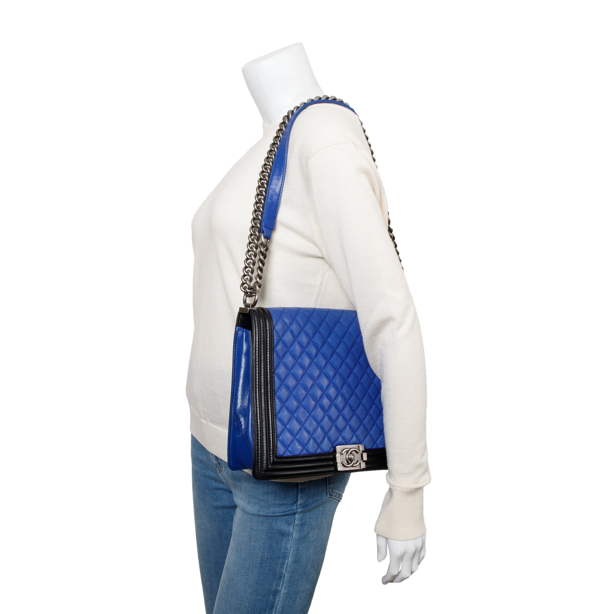Chanel Blue/Black Quilted Lambskin Leather XL Boy Bag