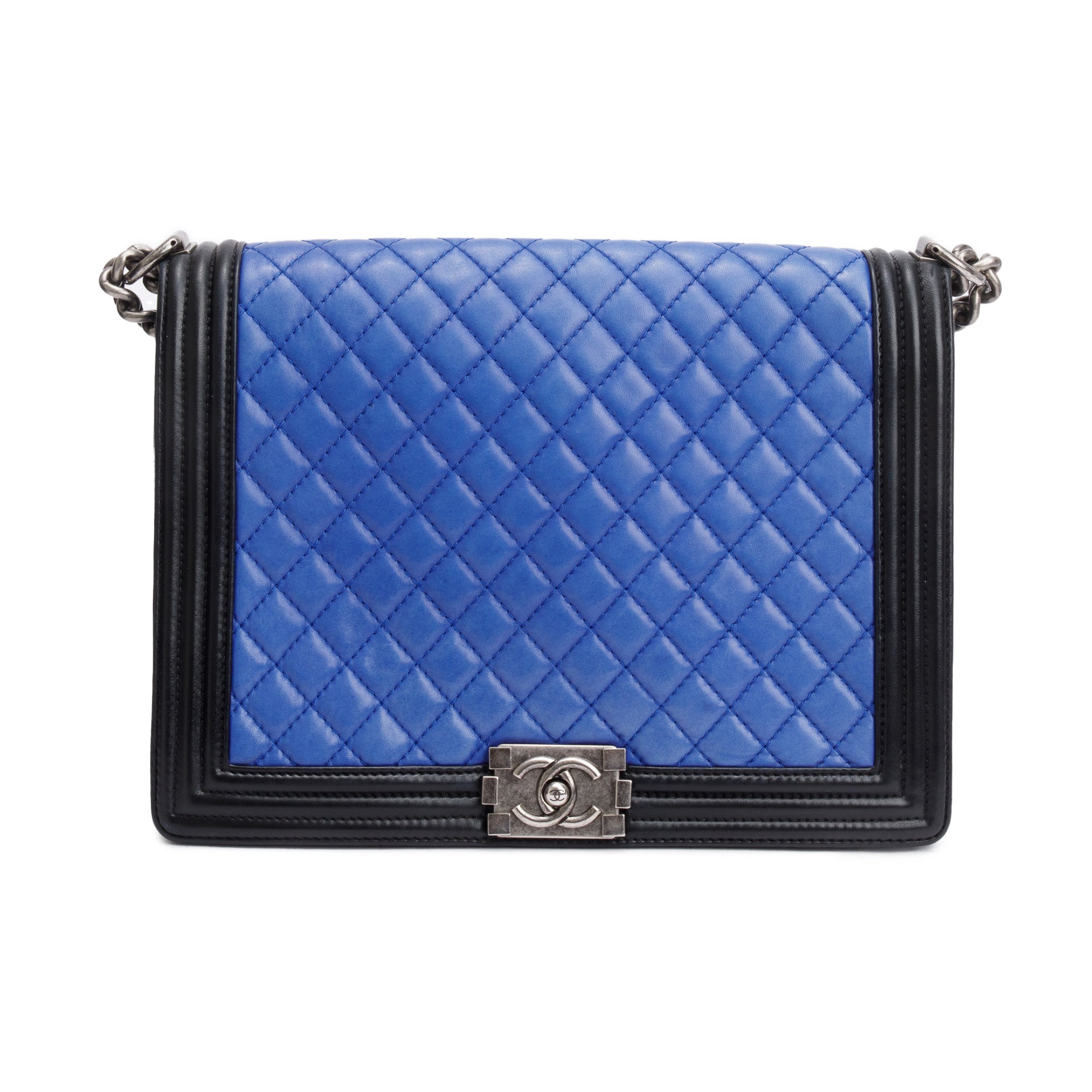 Chanel Blue/Black Quilted Lambskin Leather XL Boy Bag