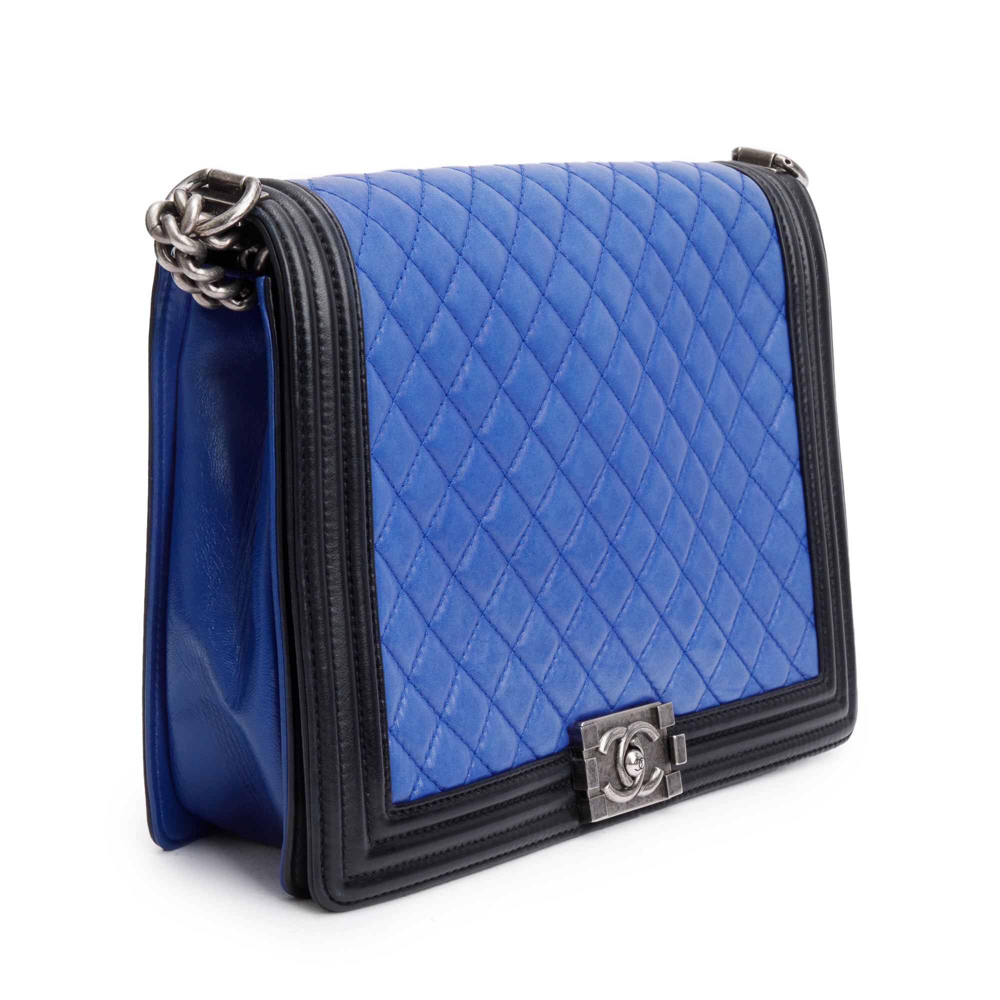 Chanel Blue/Black Quilted Lambskin Leather XL Boy Bag