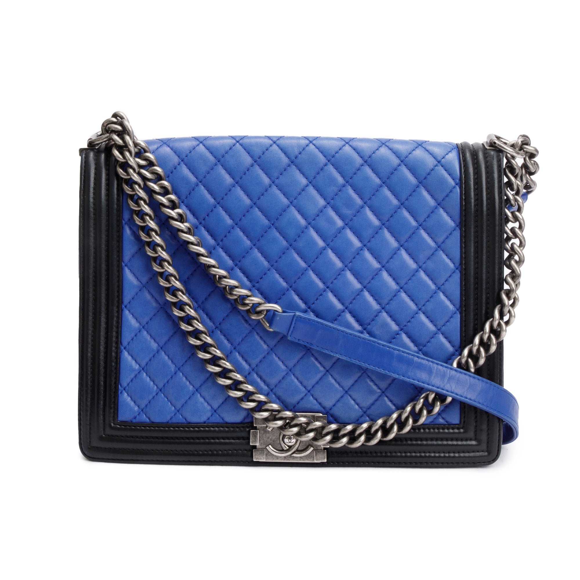 Chanel Blue/Black Quilted Lambskin Leather XL Boy Bag