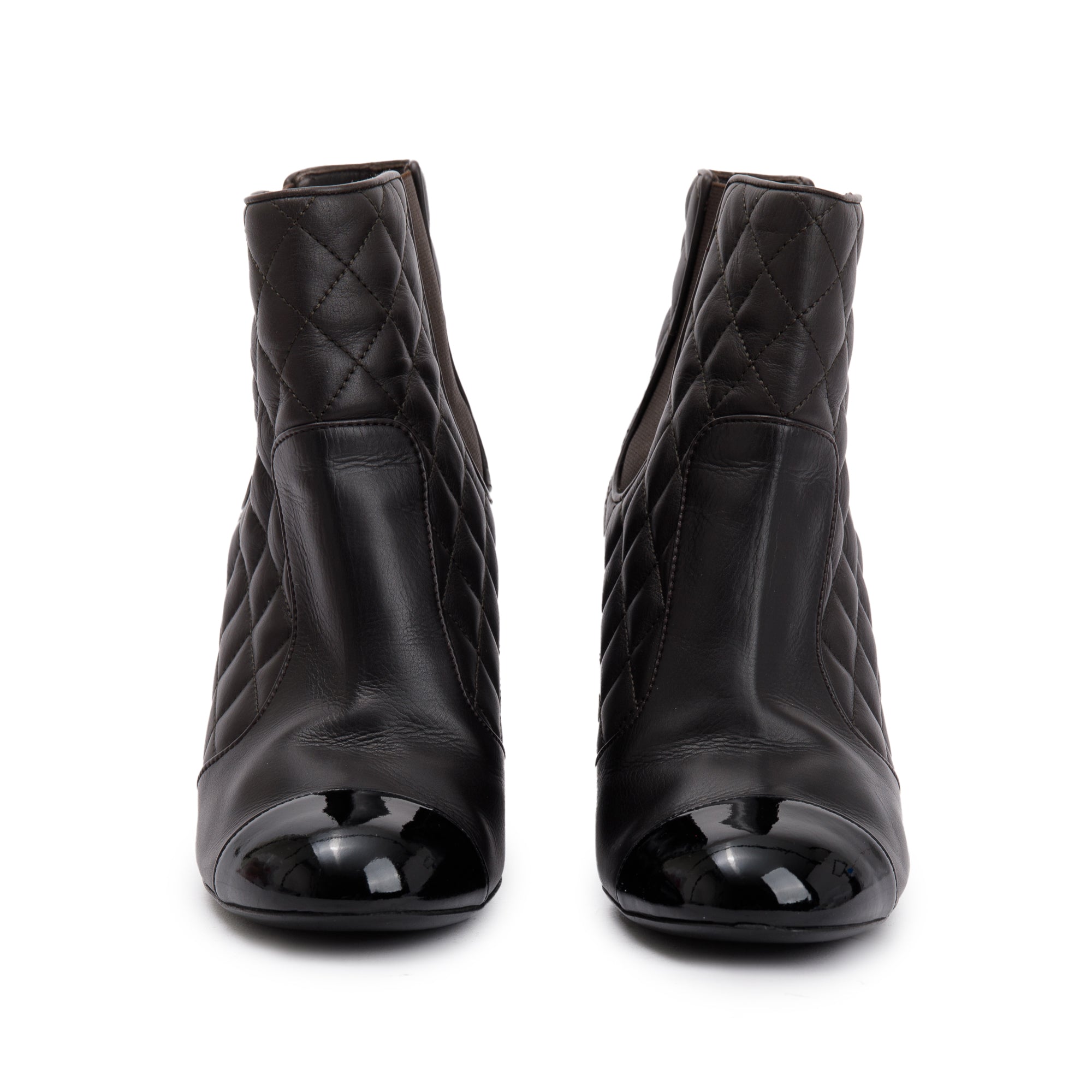 Chanel Brown Quilted Leather Interlocking CC Logo Chelsea Boots, Size 38.5