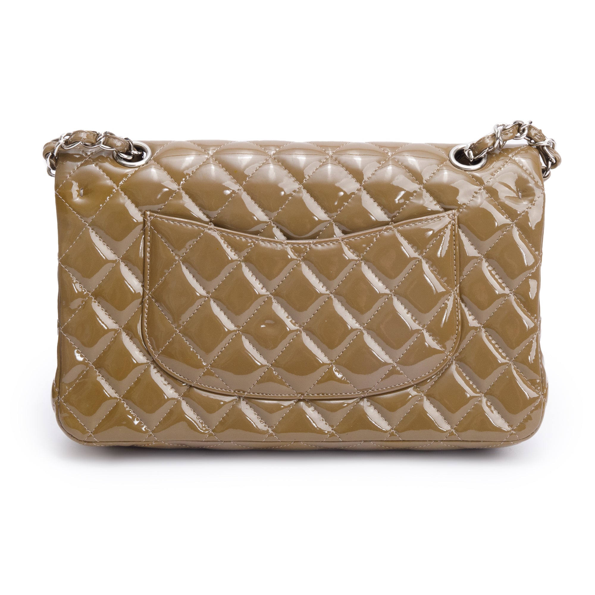 Chanel Brown Quilted Patent Leather Classic Medium Double Flap Bag
