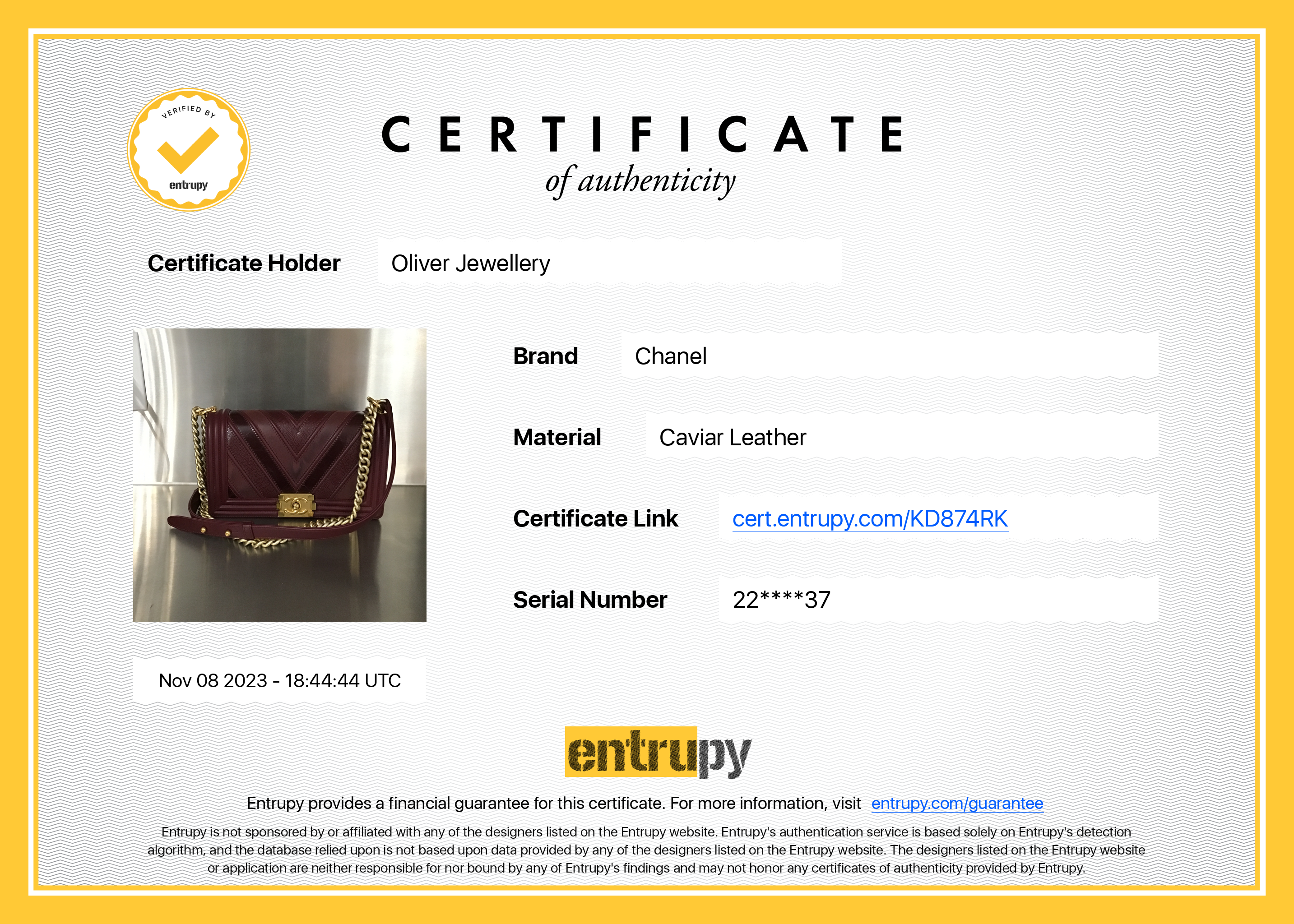 Chanel Burgundy Chevron Leather Medium Mix Boy Bag w/ Box, Receipt & Authenticity Card