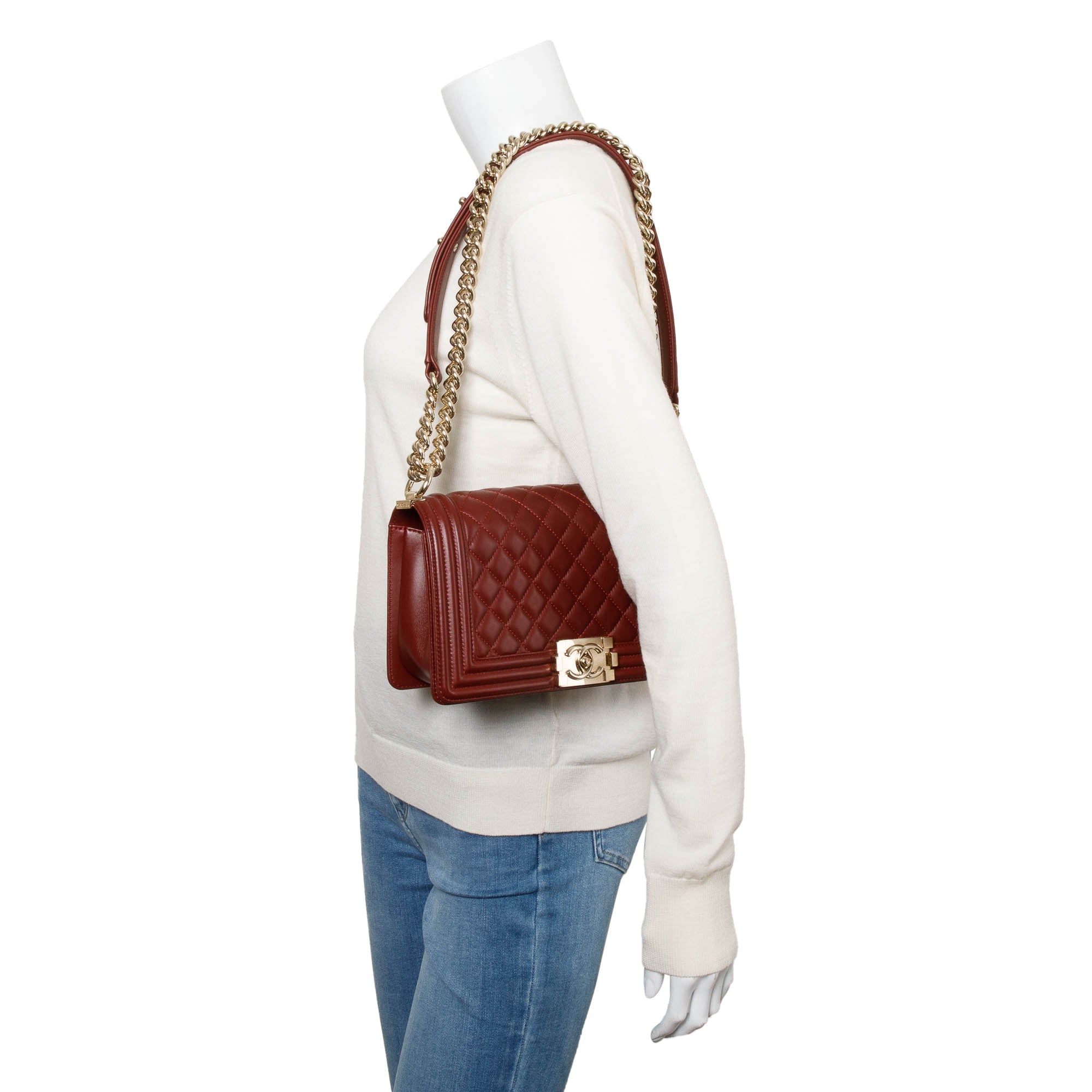 Chanel Burgundy Quilted Lambskin Medium Boy Bag w/ Box & Authenticity Card